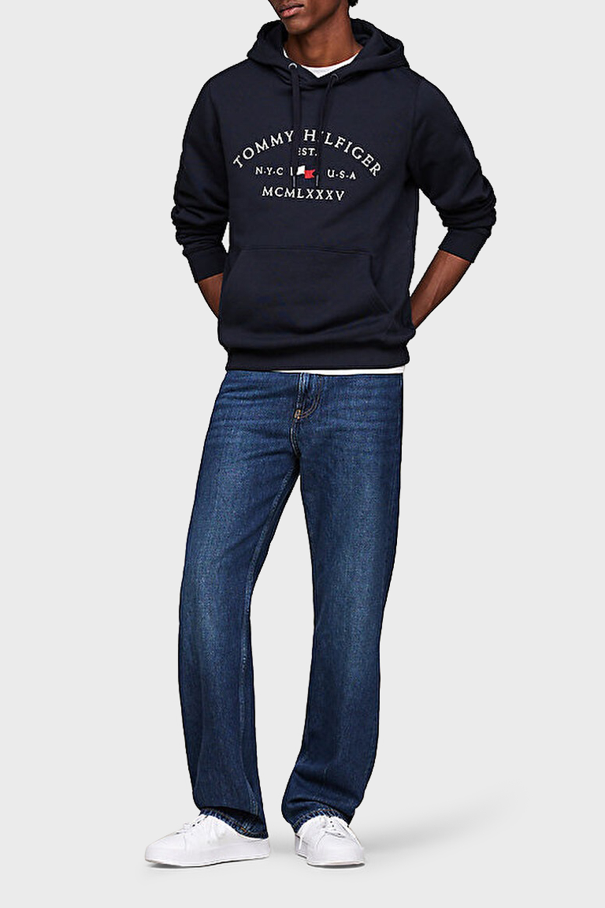 Tommy Hilfiger Pamuklu Regular Fit Kanguru Cepli Kapüşonlu Erkek Sweat MW0MW37244 DW5 LACİVERT