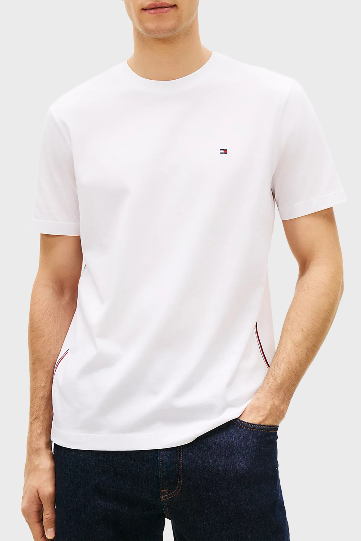 Tommy Hilfiger Pamuklu Regular Fit Logolu Bisiklet Yaka Erkek T Shirt MW0MW42393 YBR BEYAZ