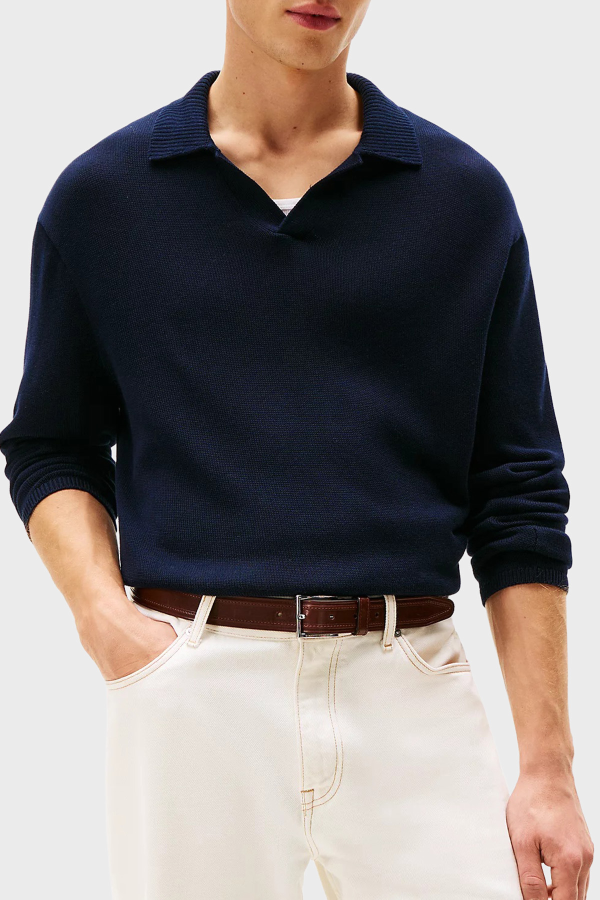 Tommy Hilfiger Pamuklu Regular Fit Logolu Erkek Polo Yaka Sweat MW0MW40444 DW5 LACİVERT
