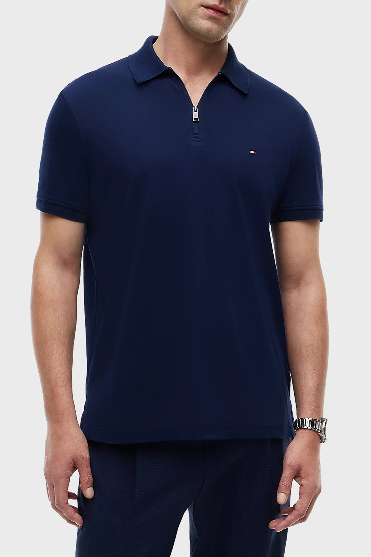 Tommy Hilfiger Pamuklu Regular Fit Logolu Fermuarlı Erkek Polo Yaka T Shirt MW0MW42758 DCC LACİVERT