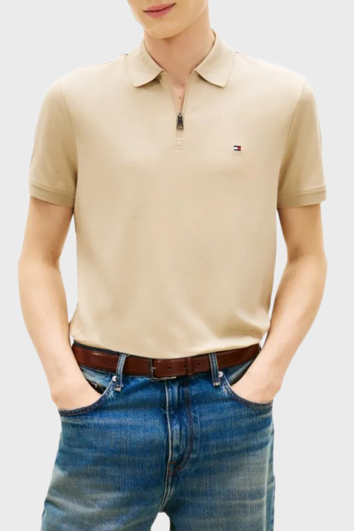 Tommy Hilfiger Pamuklu Regular Fit Logolu Fermuarlı Erkek Polo Yaka T Shirt MW0MW42758 RBT KUM