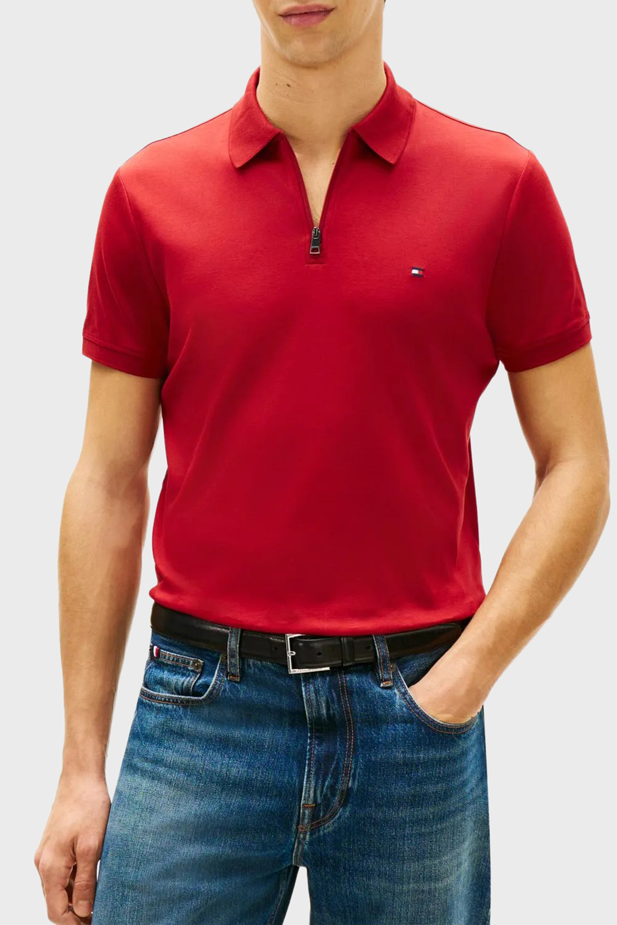 Tommy Hilfiger Pamuklu Regular Fit Logolu Fermuarlı Erkek Polo Yaka T Shirt MW0MW42758 XIT KIRMIZI