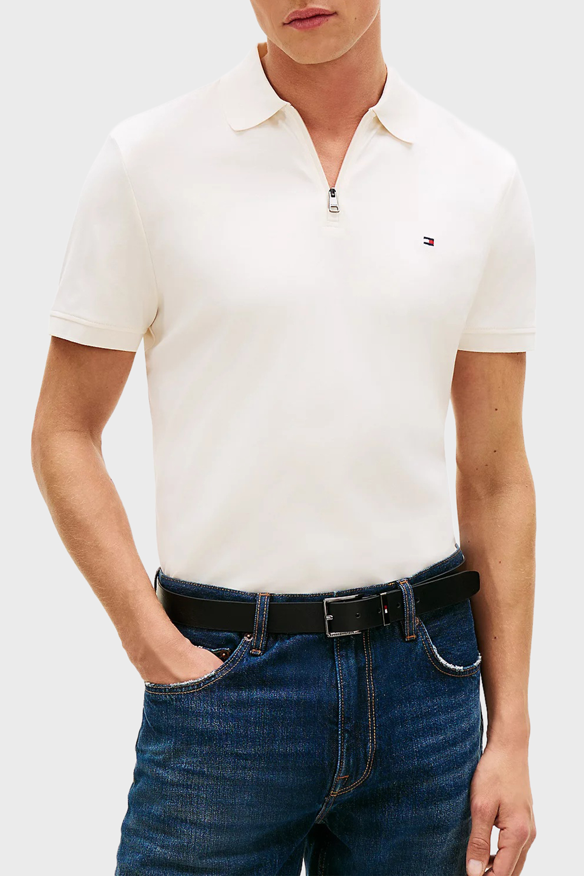 Tommy Hilfiger Pamuklu Regular Fit Logolu Fermuarlı Erkek Polo Yaka T Shirt MW0MW42758 Z00 AÇIK BEJ