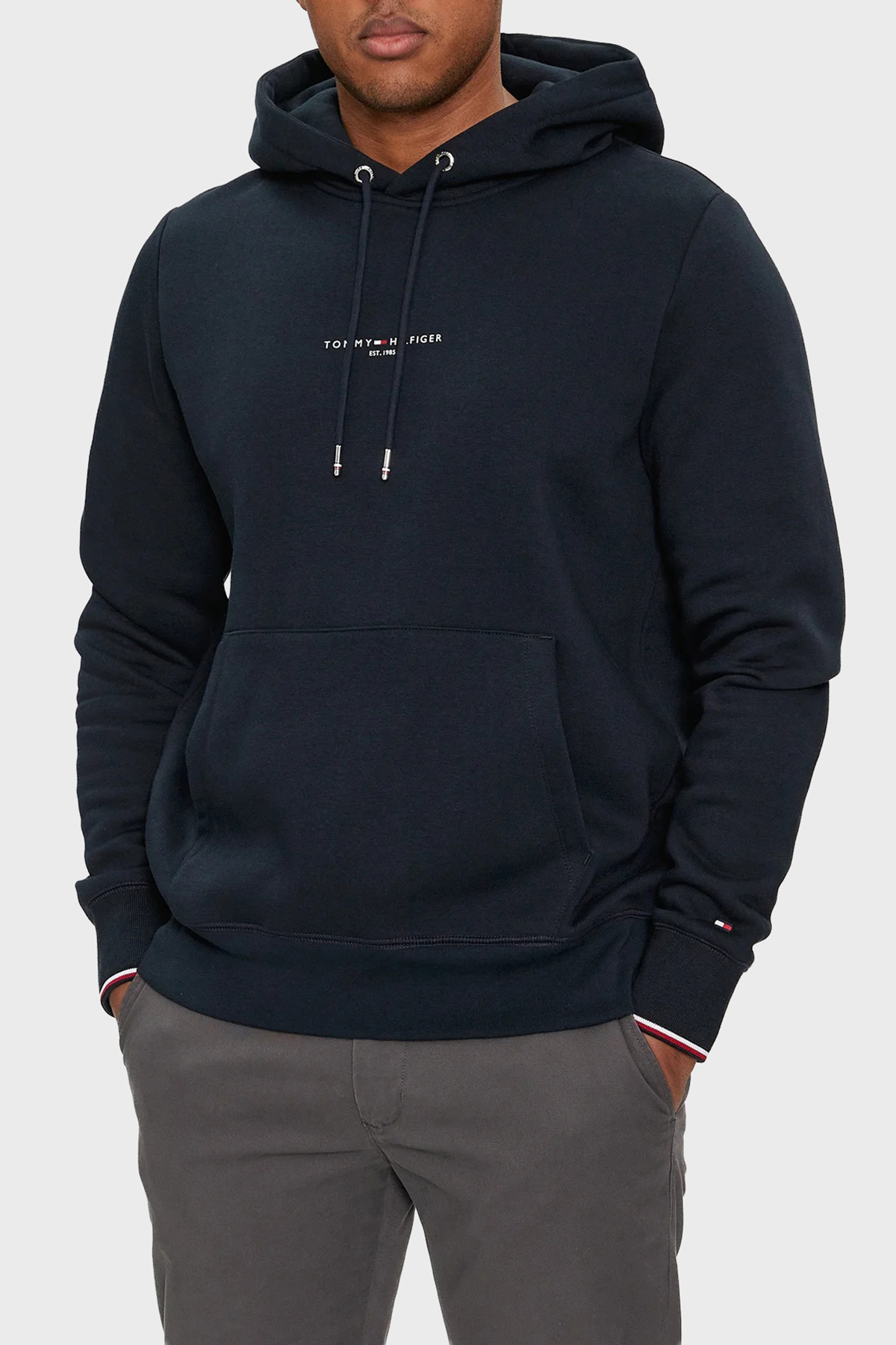 Tommy Hilfiger Pamuklu Regular Fit Logolu Kapüşon Yaka Erkek Sweat MW0MW32673 DW5 LACİVERT