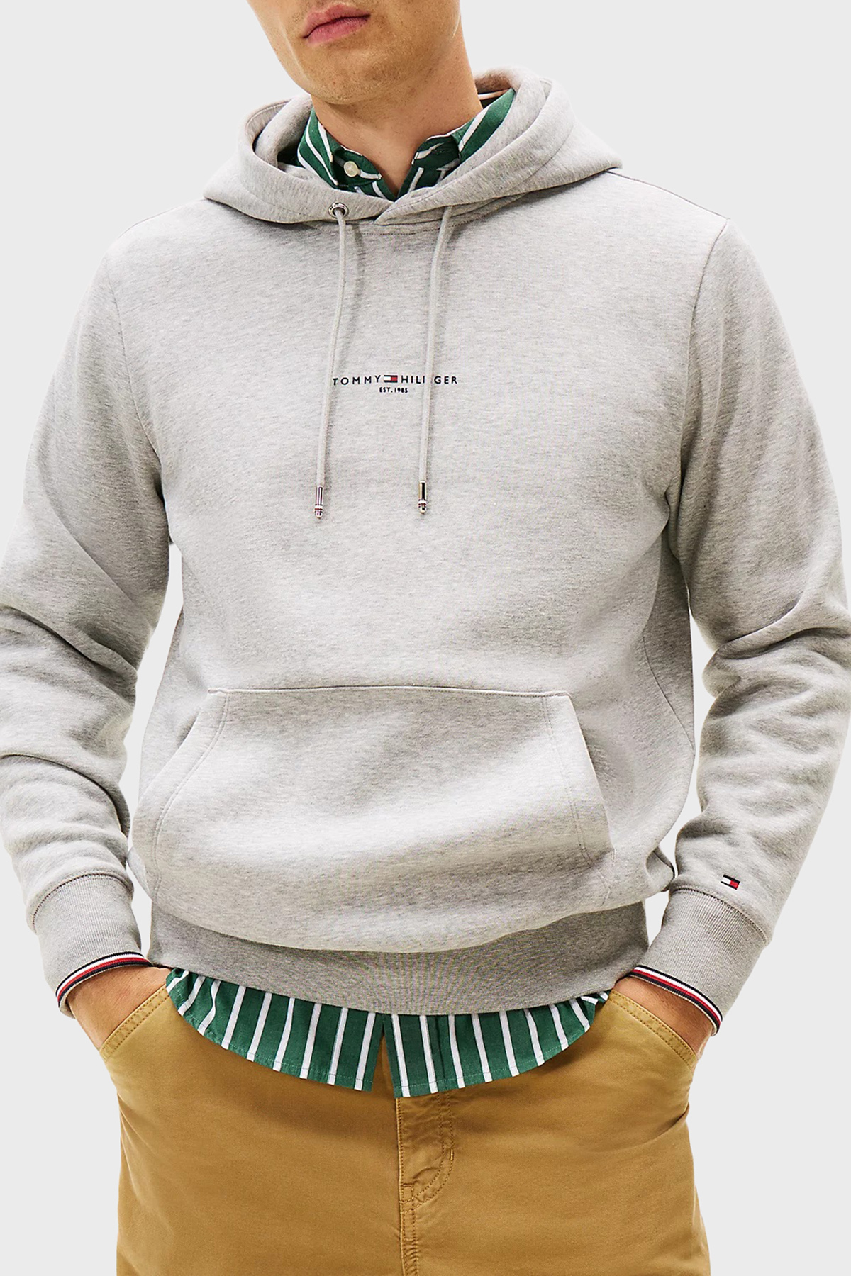 Tommy Hilfiger Pamuklu Regular Fit Logolu Kapüşon Yaka Erkek Sweat MW0MW32673 P01 GRİ