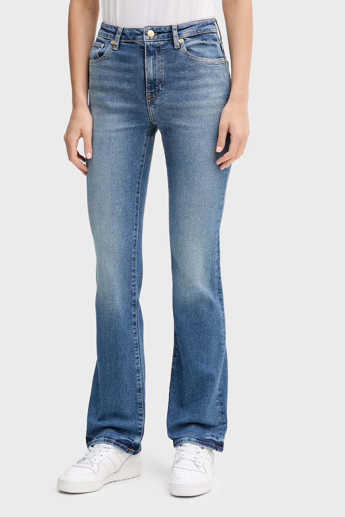 Tommy Hilfiger Pamuklu Regular Fit Normal Bel Bol Paça Jeans Kadın Kot Pantolon WW0WW47701 1A4 MAVİ