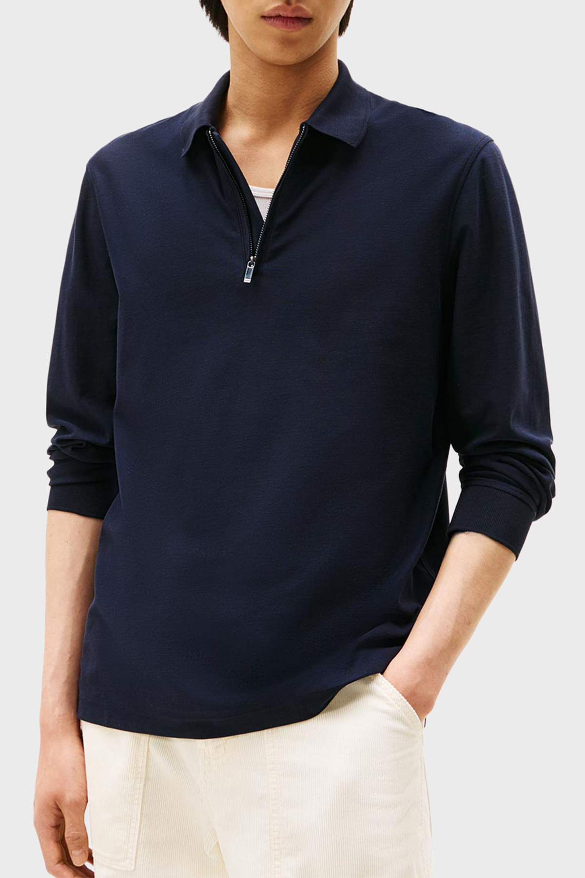 Tommy Hilfiger Pamuklu Regular Fit Yarım Fermuarlı Erkek Polo Yaka Sweat MW0MW44244 DW5 LACİVERT