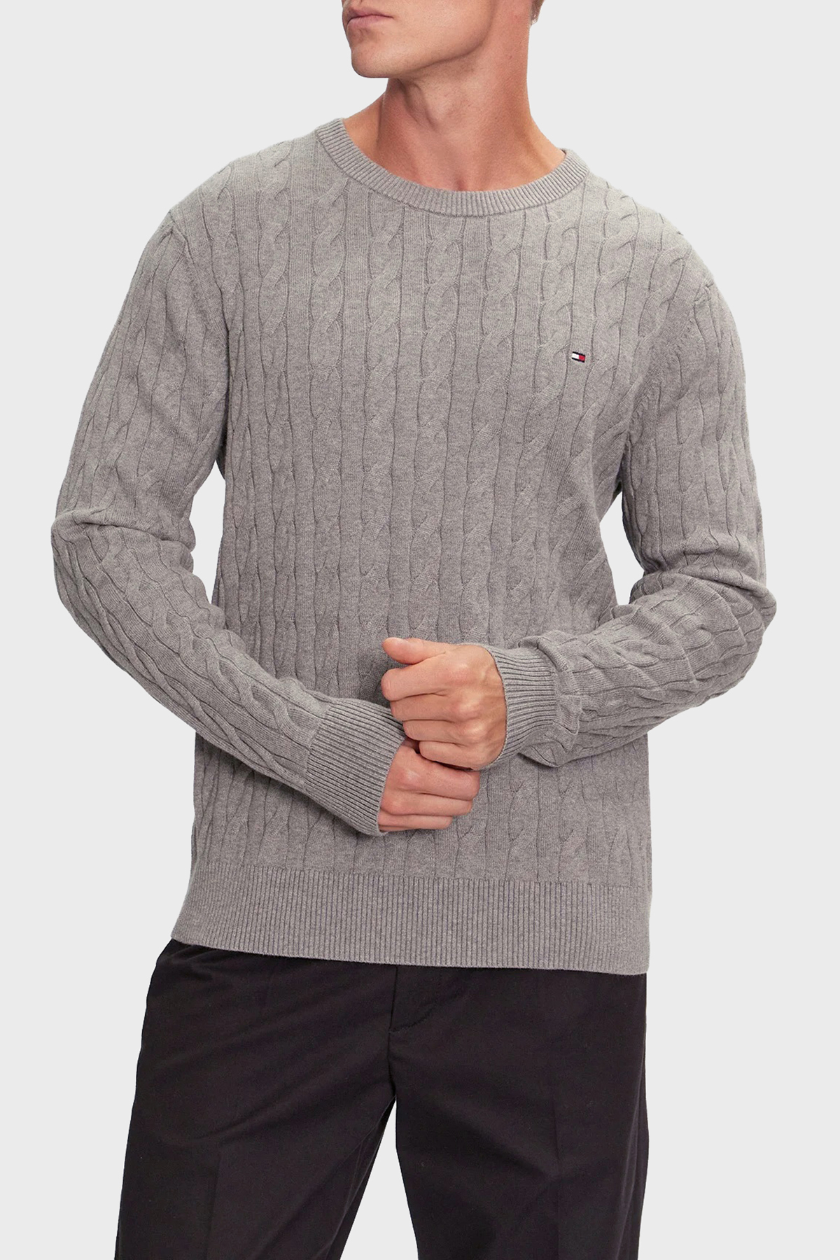 Tommy Hilfiger Pamuklu Relaxed Fit Bisiklet Yaka Örme Erkek Kazak MW0MW33132 P91 GRİ
