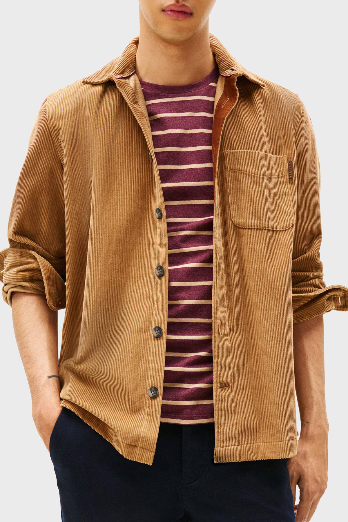 Tommy Hilfiger Pamuklu Relaxed Fit Uzun Kollu Kadife Erkek Gömlek MW0MW40489 0HD KAHVE