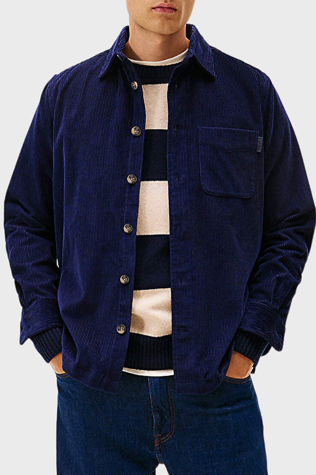 Tommy Hilfiger Pamuklu Relaxed Fit Uzun Kollu Kadife Erkek Gömlek MW0MW40489 BCL LACİVERT