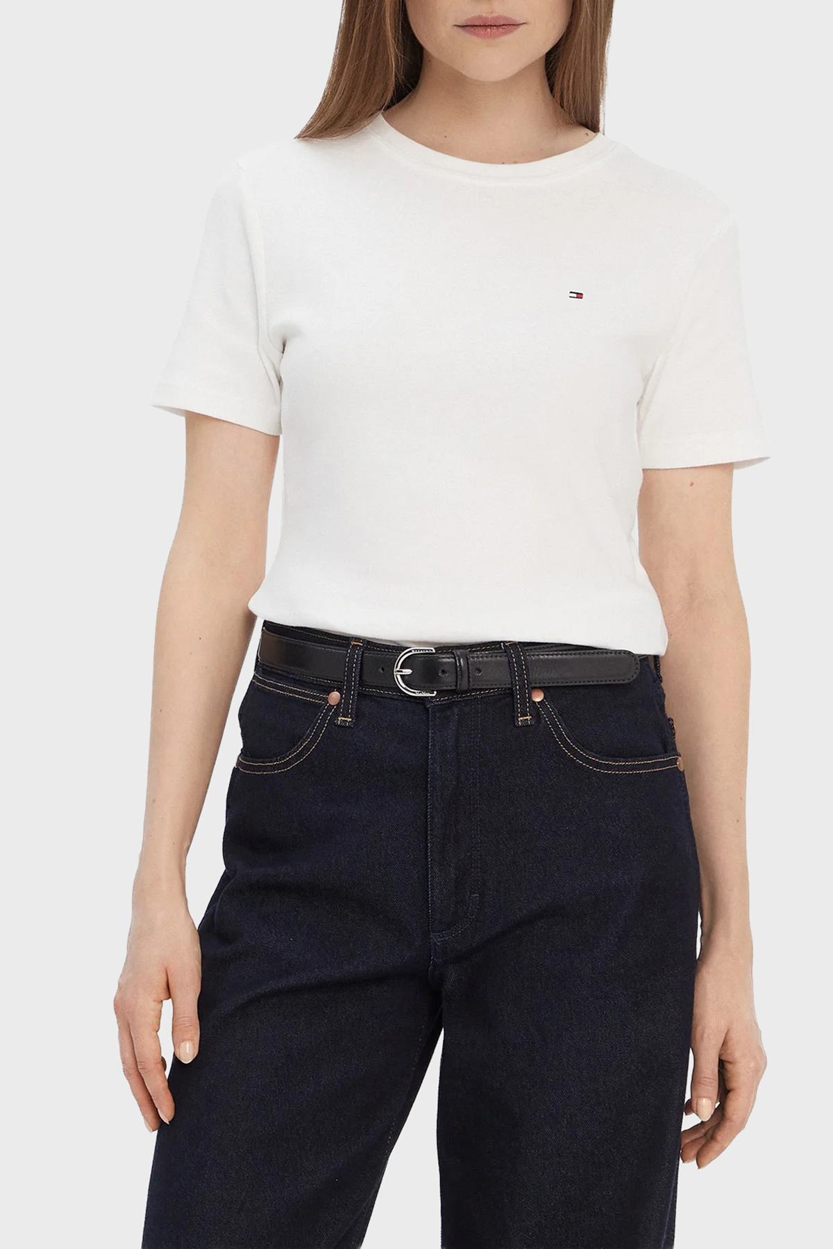 Tommy Hilfiger Pamuklu Slim Fit Bisiklet Yaka Kadın T Shirt WW0WW40587 YBL BEYAZ
