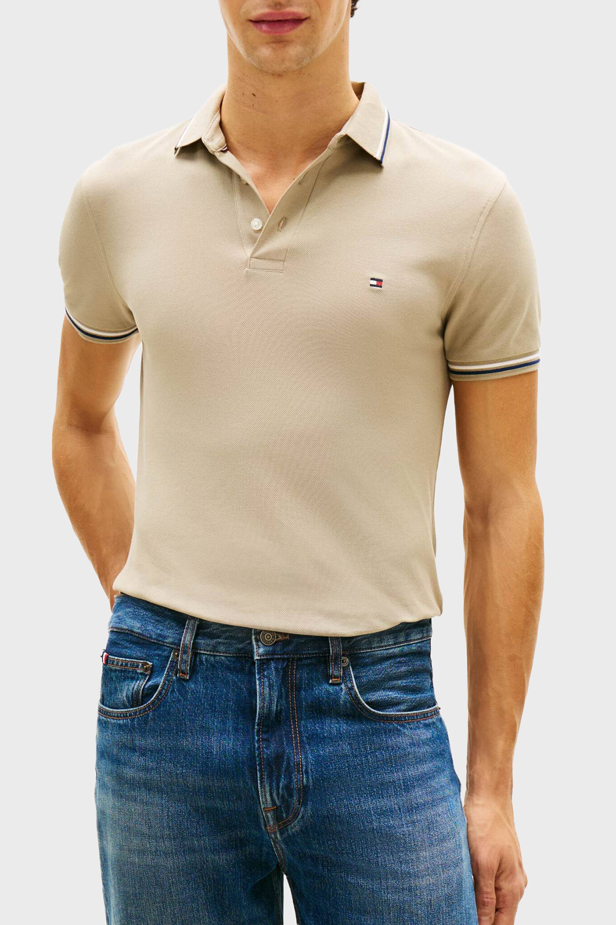 Tommy Hilfiger Pamuklu Slim Fit Düğmeli Erkek Polo Yaka T Shirt MW0MW39993 RBT KUM