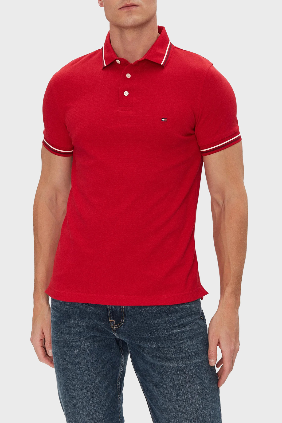 Tommy Hilfiger Pamuklu Slim Fit  Düğmeli Erkek Polo Yaka T Shirt MW0MW39993 XLD KIRMIZI