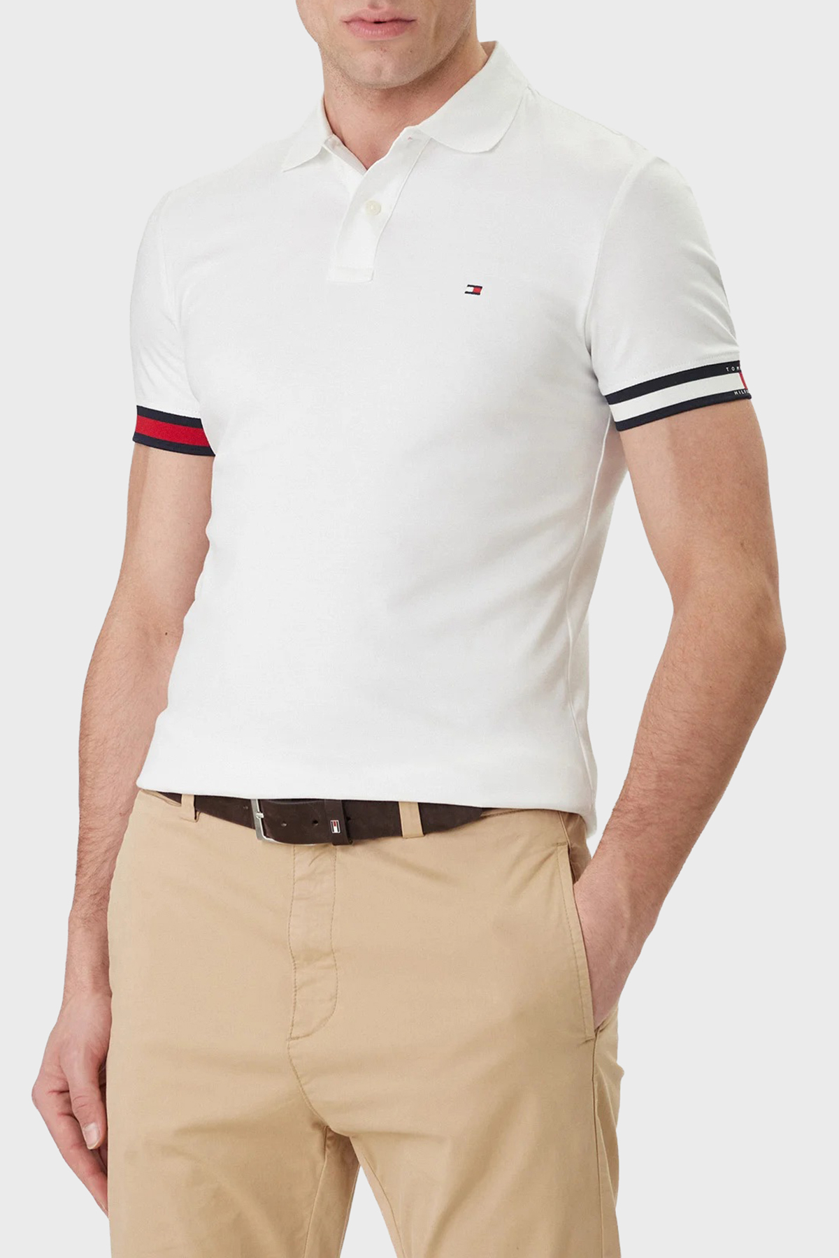 Tommy Hilfiger Pamuklu Slim Fit Düğmeli Erkek Polo Yaka T Shirt MW0MW42743 YBR BEYAZ