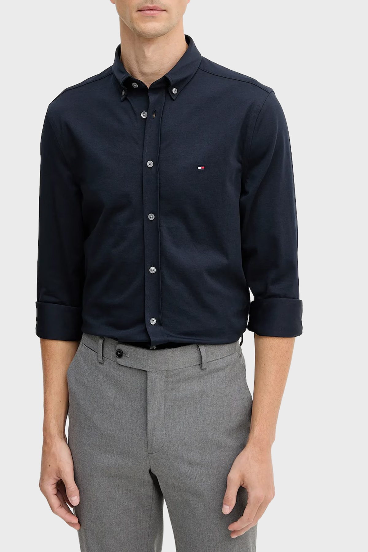Tommy Hilfiger Pamuklu Slim Fit Düğmeli Yaka Erkek Gömlek MW0MW41059 DW5 LACİVERT