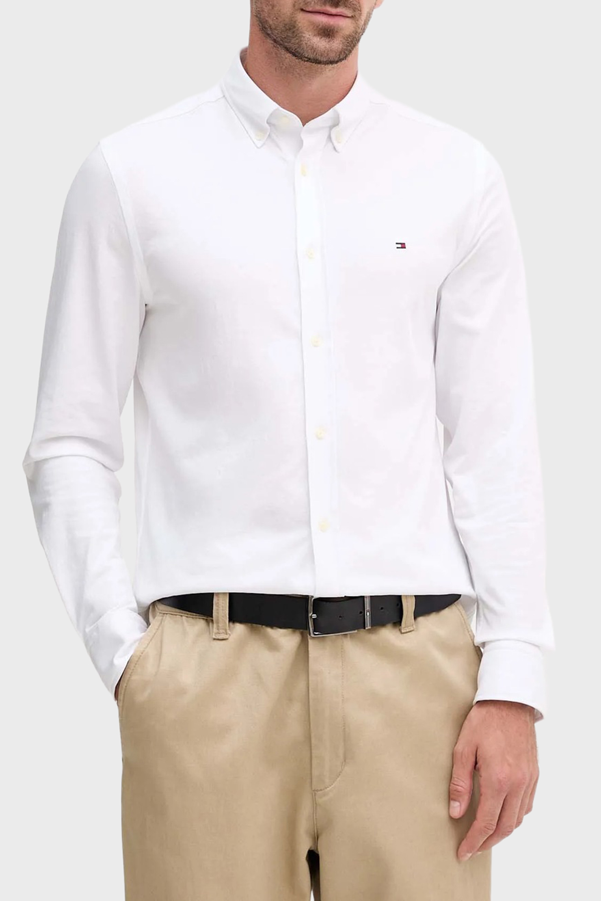 Tommy Hilfiger Pamuklu Slim Fit Düğmeli Yaka Erkek Gömlek MW0MW41059 YBR BEYAZ