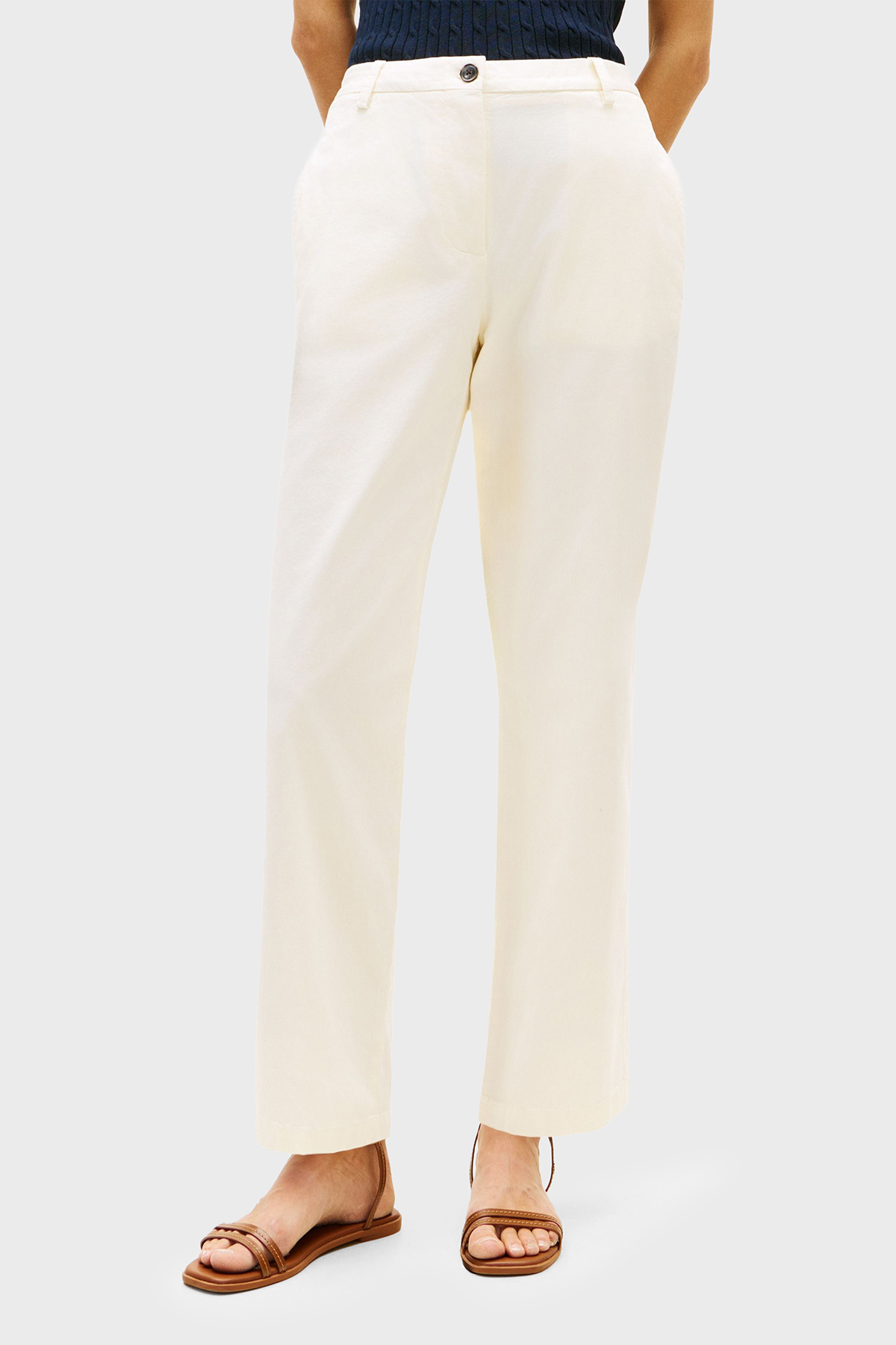 Tommy Hilfiger Pamuklu Slim Fit Normal Bel Düz Paça Chino Kadın Pantolon WW0WW49647 AEF BEJ