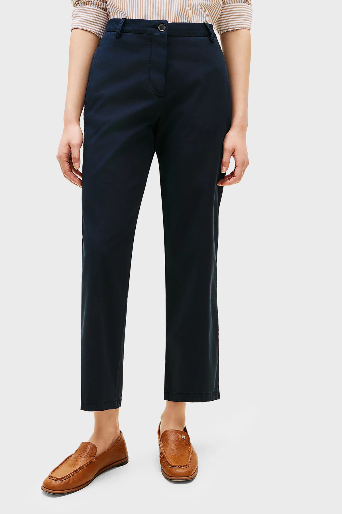 Tommy Hilfiger Pamuklu Slim Fit Yüksek Bel Kadın Pantolon WW0WW49647 C1G LACİVERT