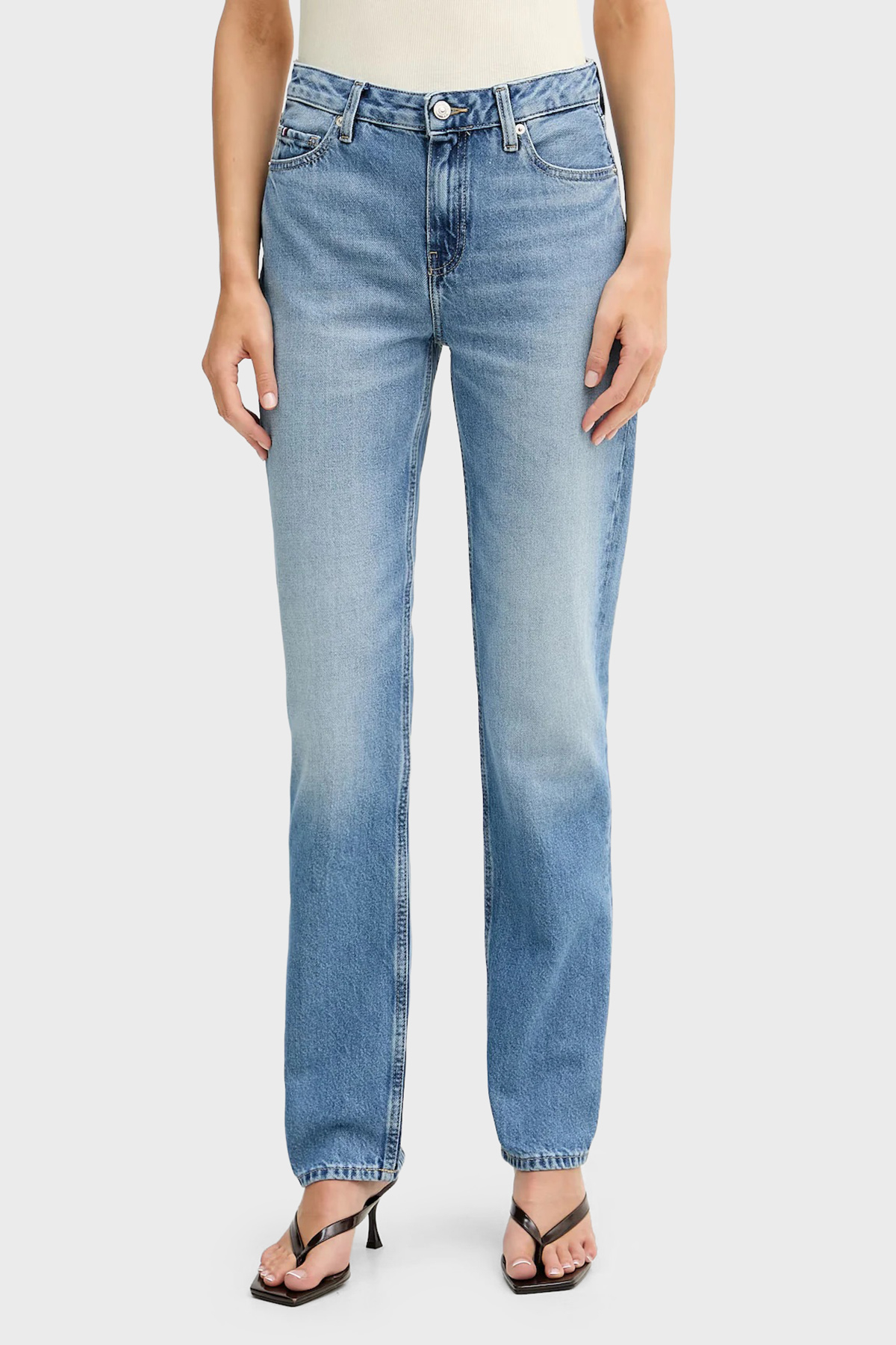 Tommy Hilfiger Pamuklu Straight Fit Orta Bel Jeans Kadın Kot Pantolon WW0WW48569 1A7 MAVİ