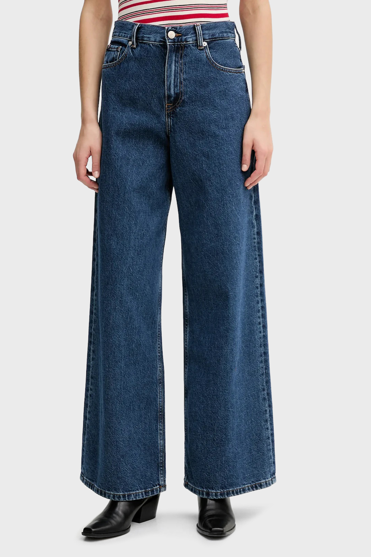 Tommy Hilfiger Pamuklu Wide Leg Fit Yüksek Bel Jeans Kadın Kot Pantolon WW0WW47695 1A5 MAVİ