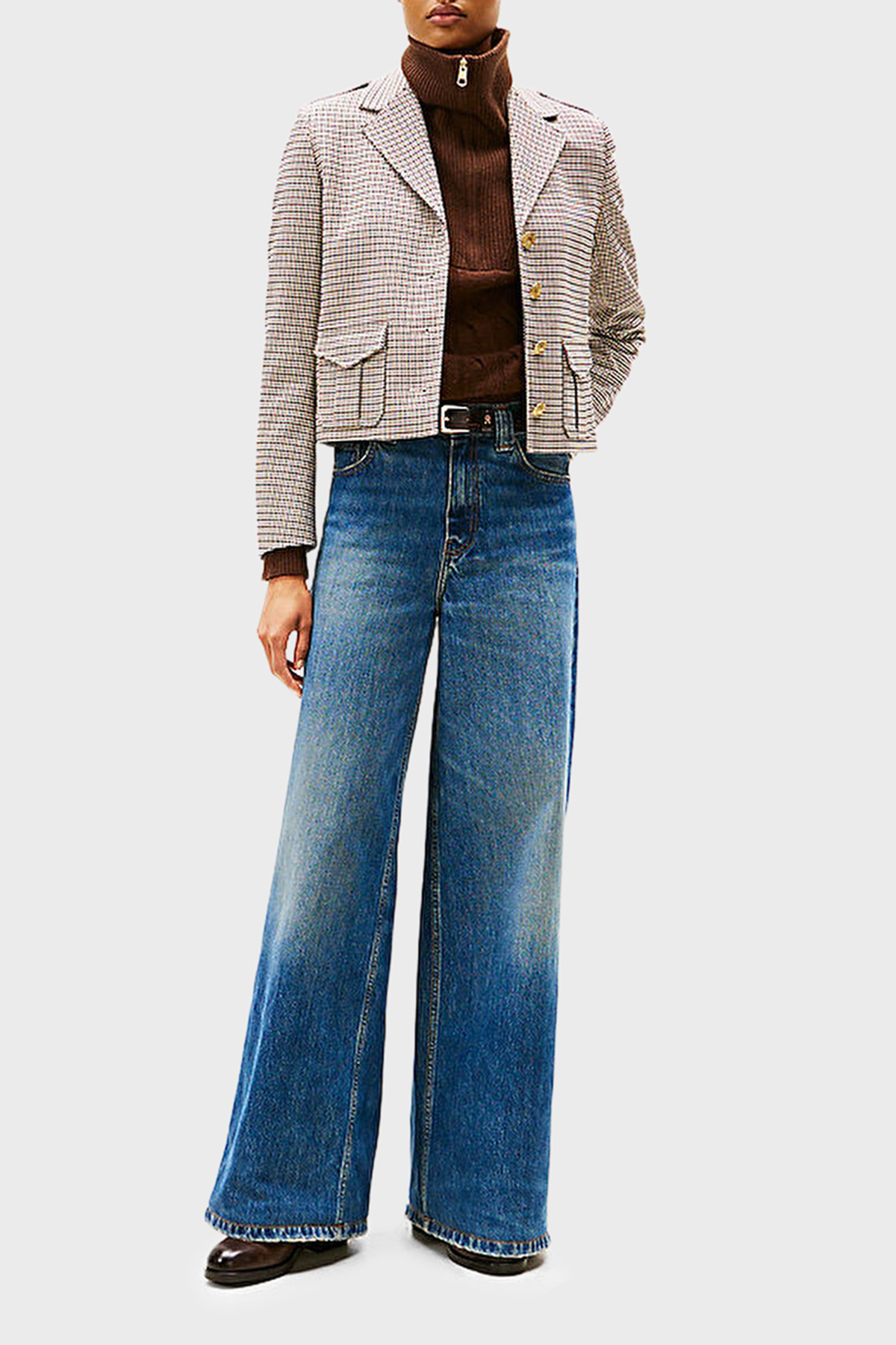 Tommy Hilfiger Pamuklu Wide Leg Yüksek Bel Geniş Paça Jeans Kadın Kot Pantolon WW0WW46731 1A5 MAVİ