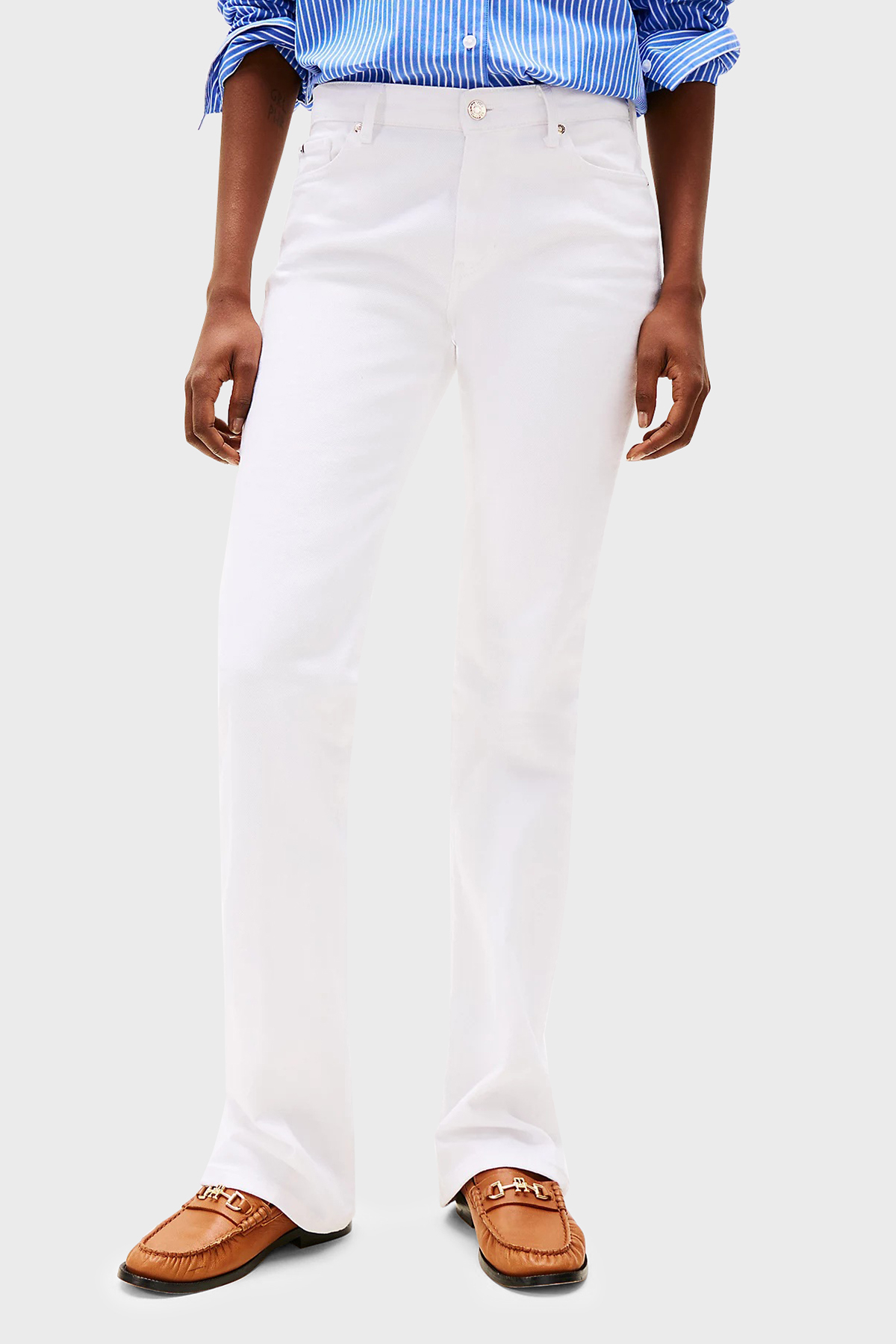 Tommy Hilfiger Streç Pamuklu Bootcut Yüksek Bel Düz Paça Jeans Kadın Kot Pantolon WW0WW44362 YCF BEYAZ