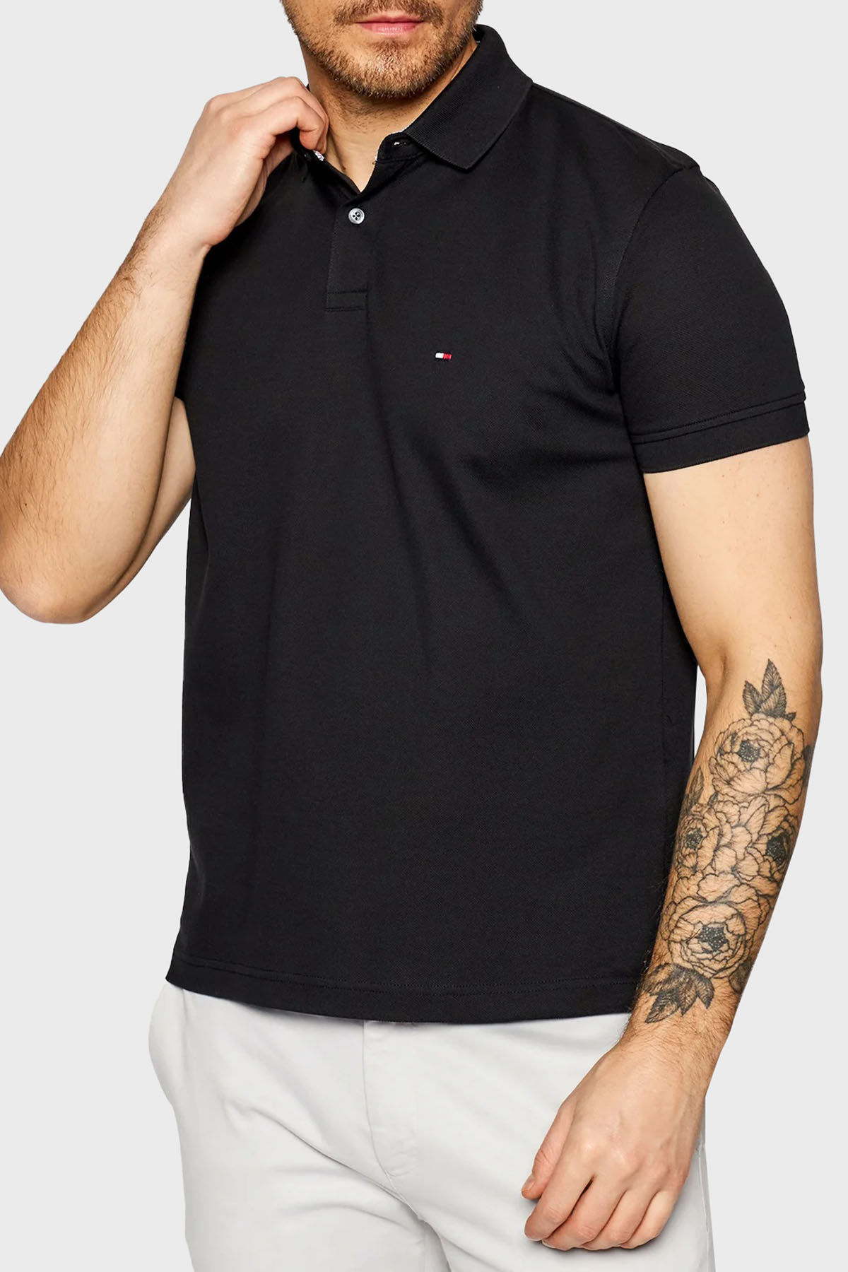 Tommy Hilfiger Streç Pamuklu Regular Fit Düğmeli Erkek Polo Yaka T Shirt MW0MW17770 BDS SİYAH