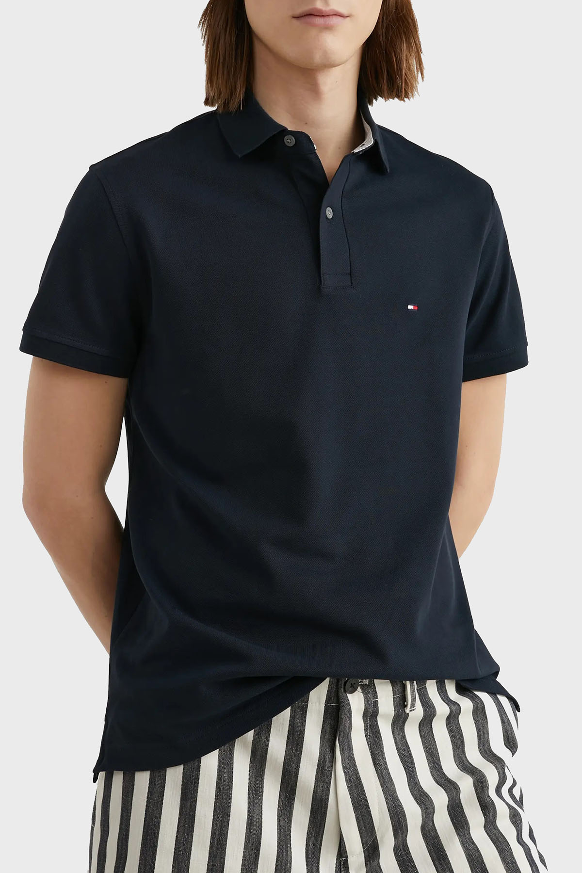 Tommy Hilfiger Streç Pamuklu Regular Fit Düğmeli Erkek Polo Yaka T Shirt MW0MW17770 DW5 LACİVERT