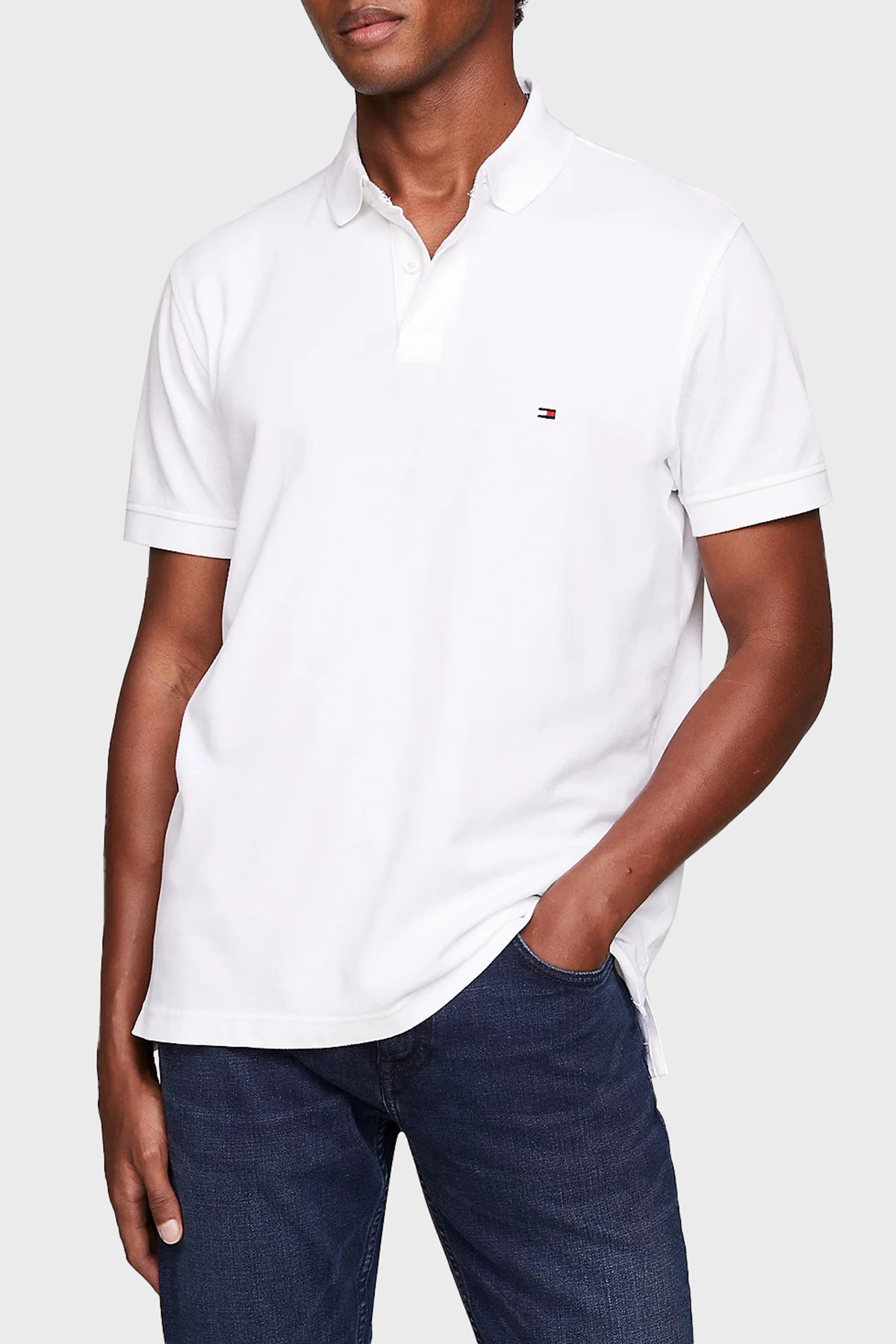 Tommy Hilfiger Streç Pamuklu Regular Fit Düğmeli Erkek Polo Yaka T Shirt MW0MW17770 YBR BEYAZ