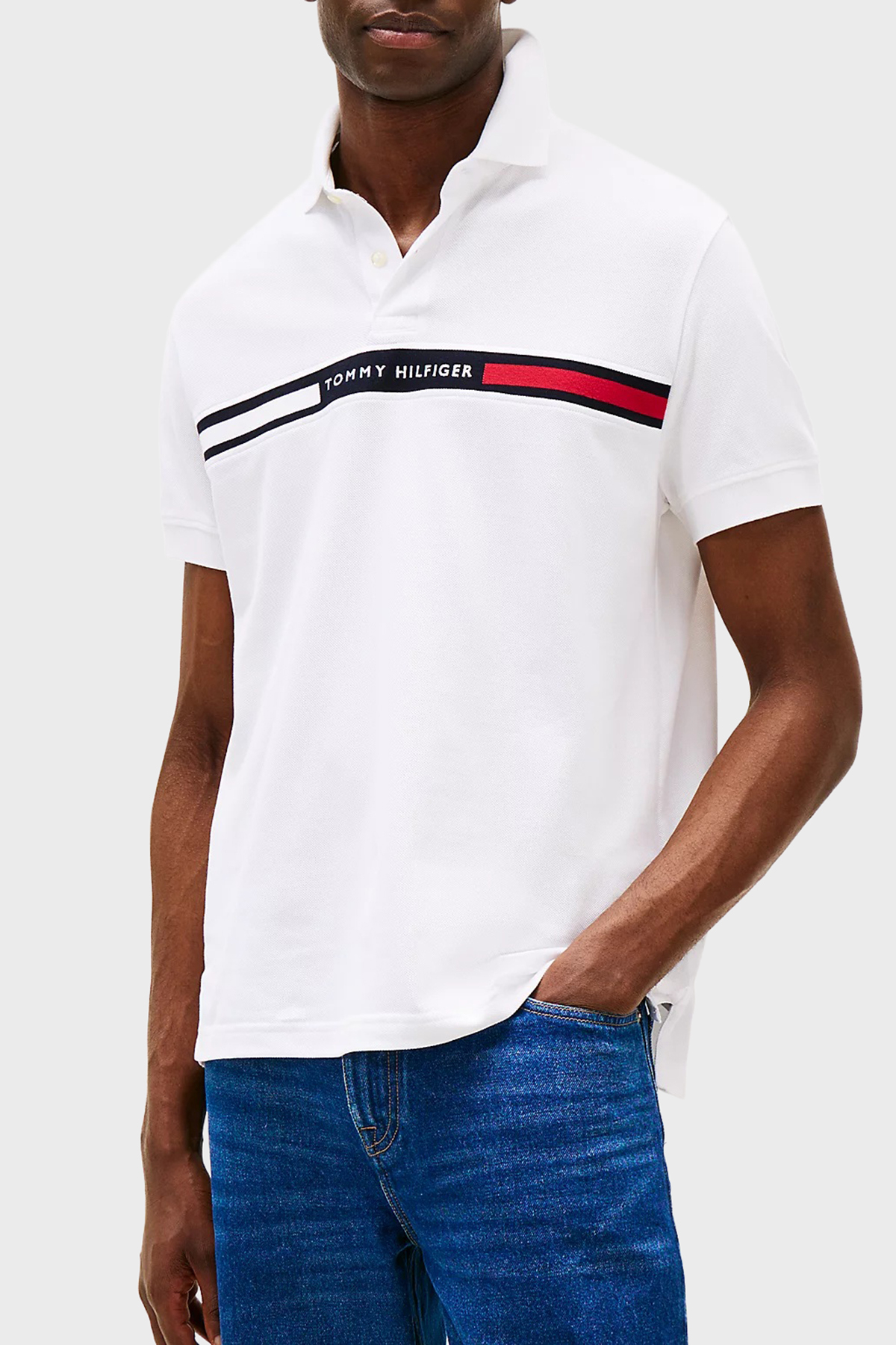 Tommy Hilfiger Streç Pamuklu Regular Fit Düğmeli Erkek Polo Yaka T Shirt MW0MW38130 YBR BEYAZ
