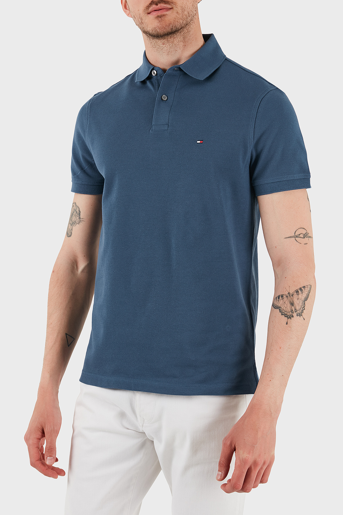 Tommy Hilfiger Streç Pamuklu Slim Fit Düğmeli Erkek Polo Yaka T Shirt MW0MW17770 DBZ MAVİ