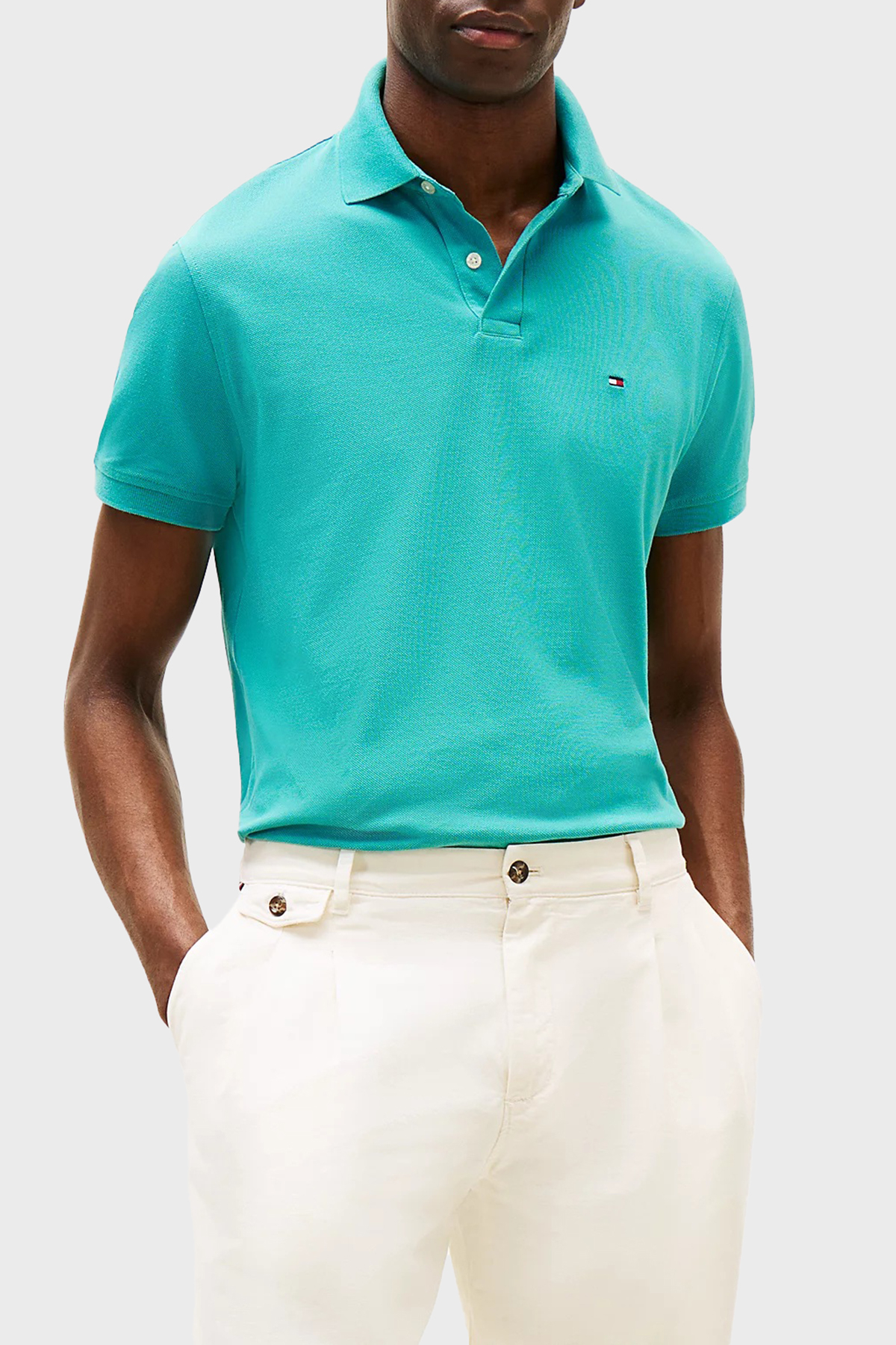 Tommy Hilfiger Streç Pamuklu Slim Fit Düğmeli Erkek Polo Yaka T Shirt MW0MW17770 M0C YEŞİL