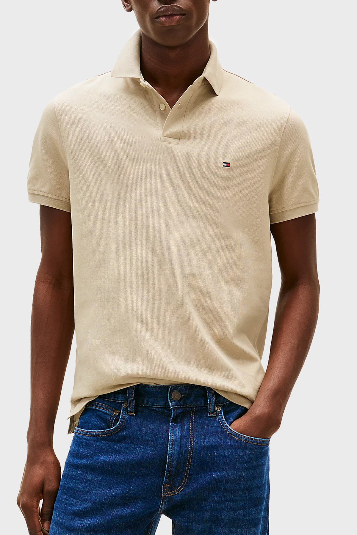 Tommy Hilfiger Streç Pamuklu Slim Fit Düğmeli Erkek Polo Yaka T Shirt MW0MW17770 RBT KUM