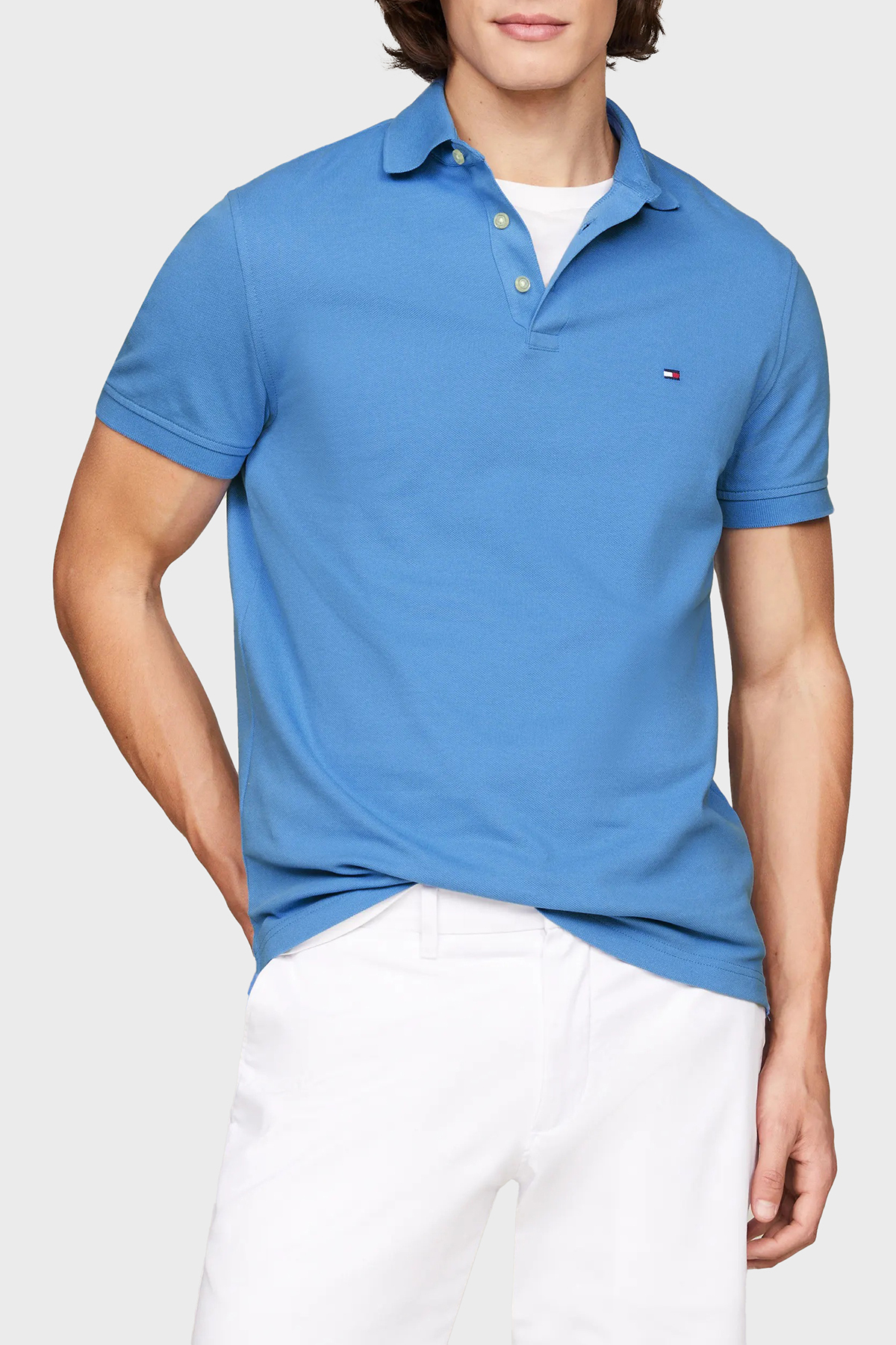 Tommy Hilfiger Streç Pamuklu Slim Fit Düğmeli Erkek Polo Yaka T Shirt MW0MW17771 C30 MAVİ