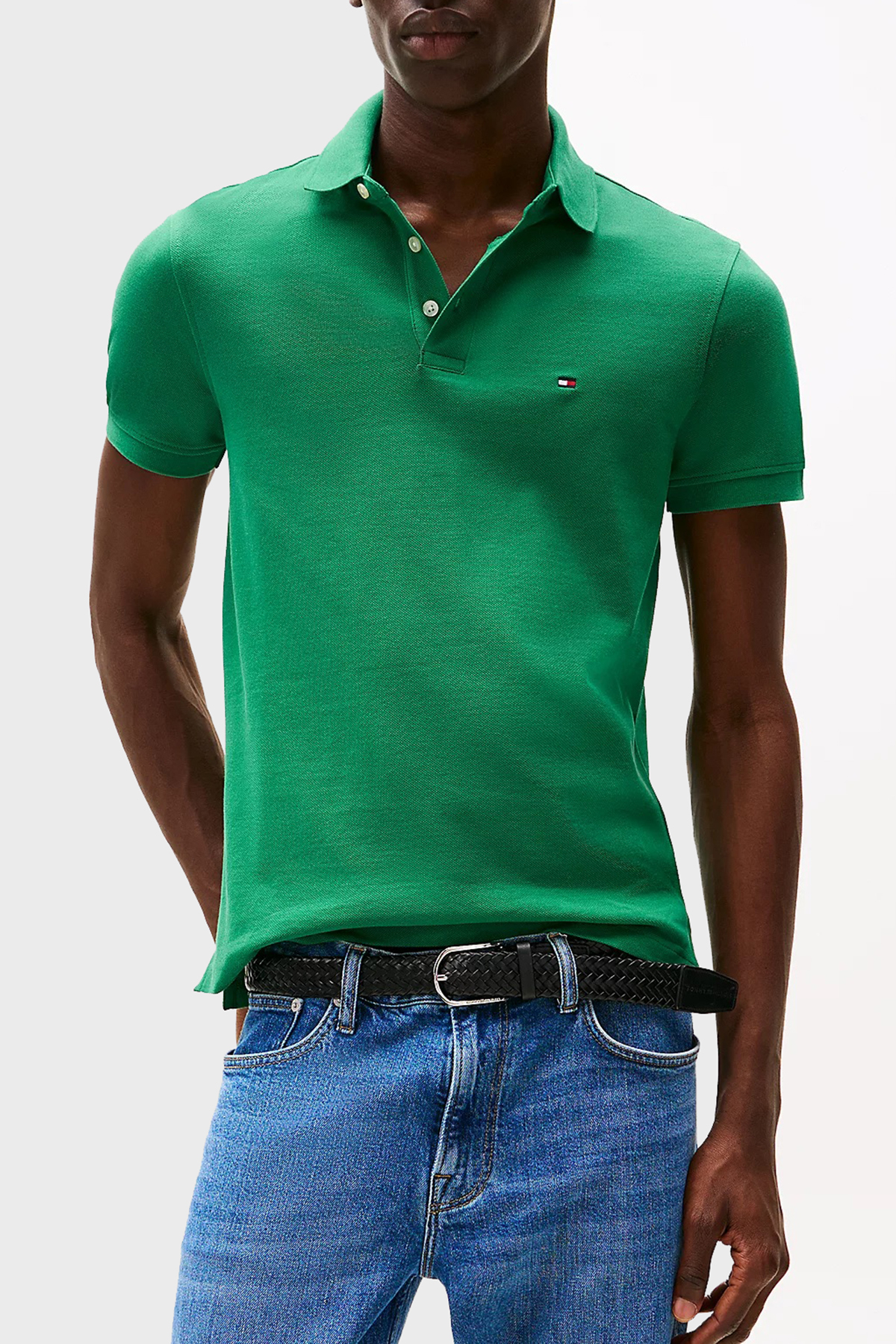Tommy Hilfiger Streç Pamuklu Slim Fit Düğmeli Erkek Polo Yaka T Shirt MW0MW17771 L4F YEŞİL