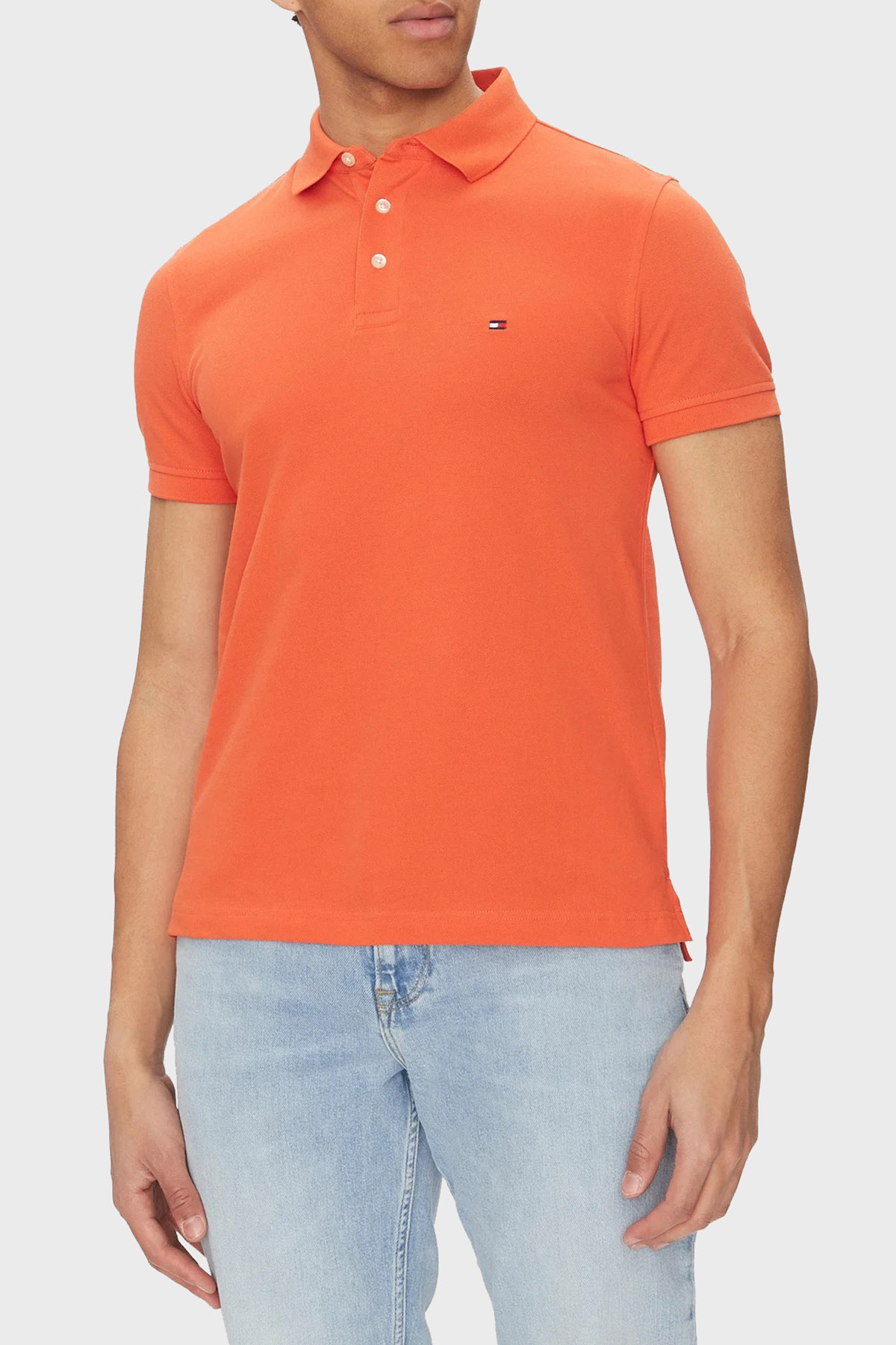 Tommy Hilfiger Streç Pamuklu Slim Fit Düğmeli Erkek Polo Yaka T Shirt MW0MW17771 SCX ORANGE