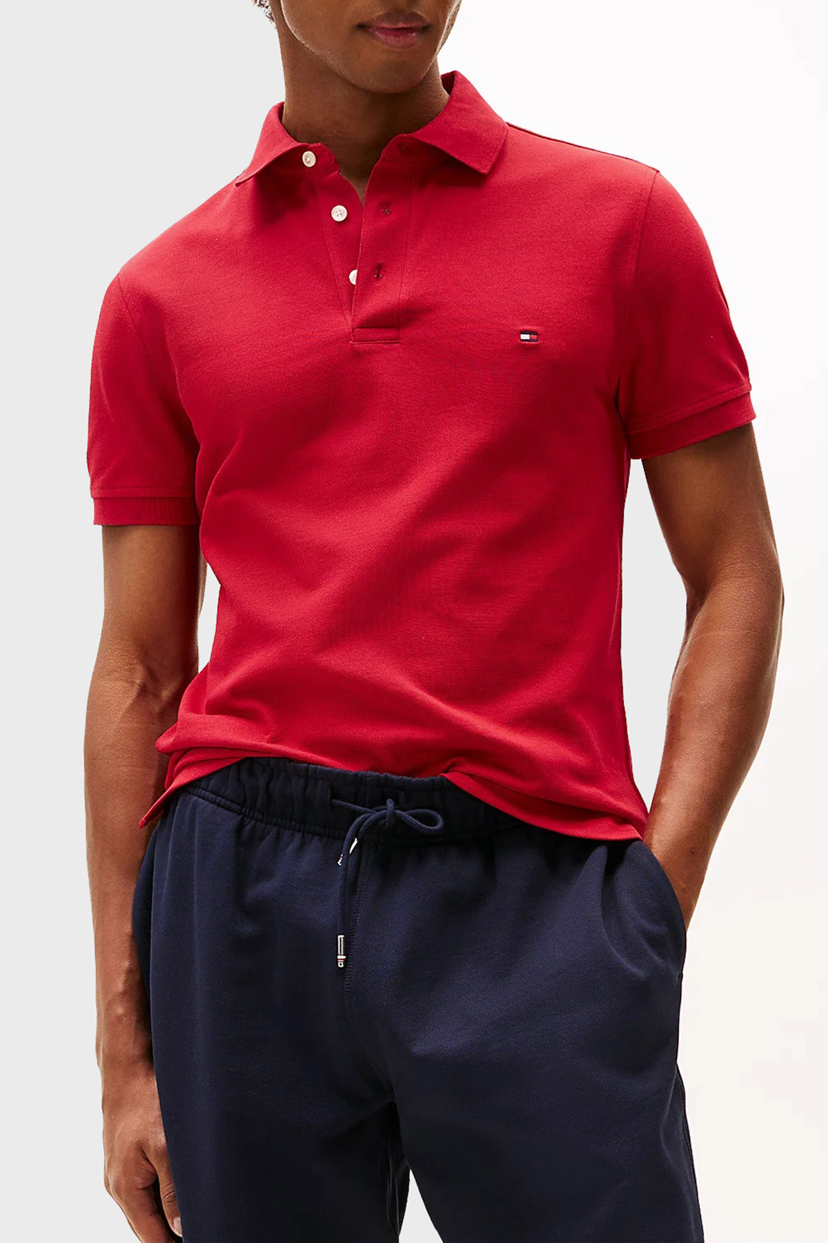 Tommy Hilfiger Streç Pamuklu Slim Fit Düğmeli Erkek Polo Yaka T Shirt MW0MW17771 XLD KIRMIZI