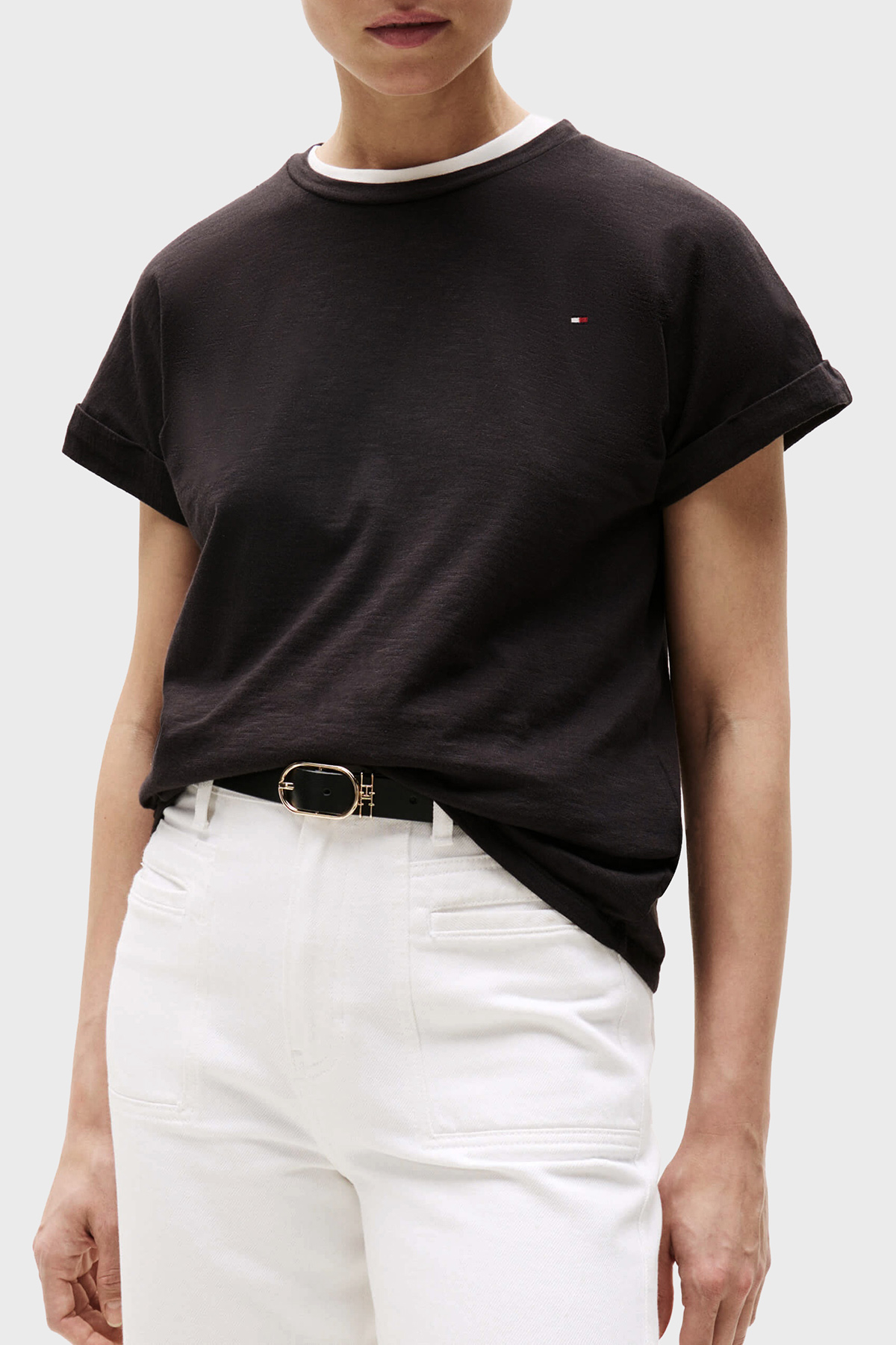 Tommy Hilfiger Yumuşak Dokulu Pamuklu Regular Fit Bisiklet Yaka Kadın T Shirt WW0WW45747 BDS SİYAH