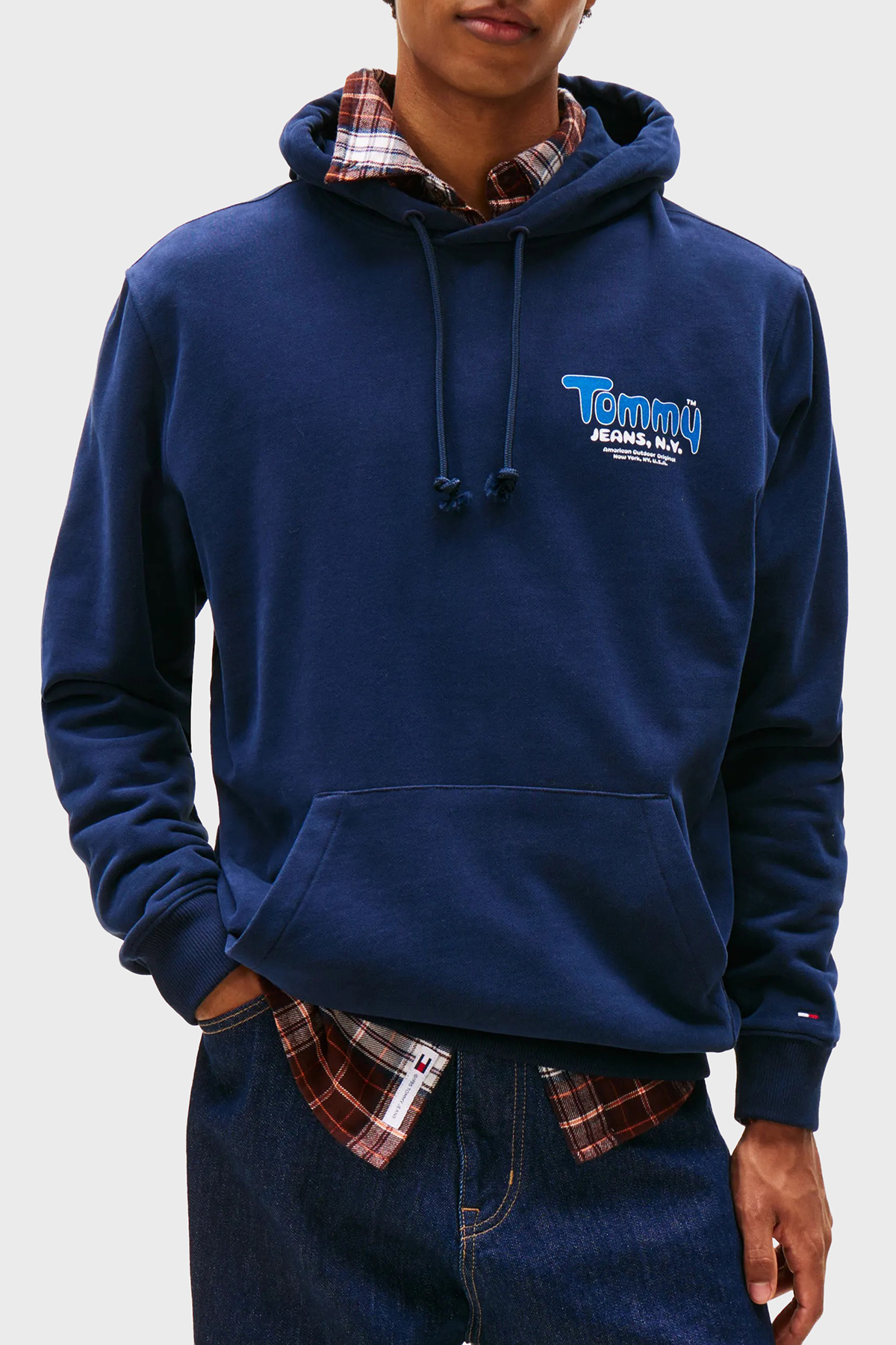 Tommy Jeans % 100 Pamuk Logolu Regular Fit Kapüşonlu Erkek Sweat DM0DM22086 C1G LACİVERT