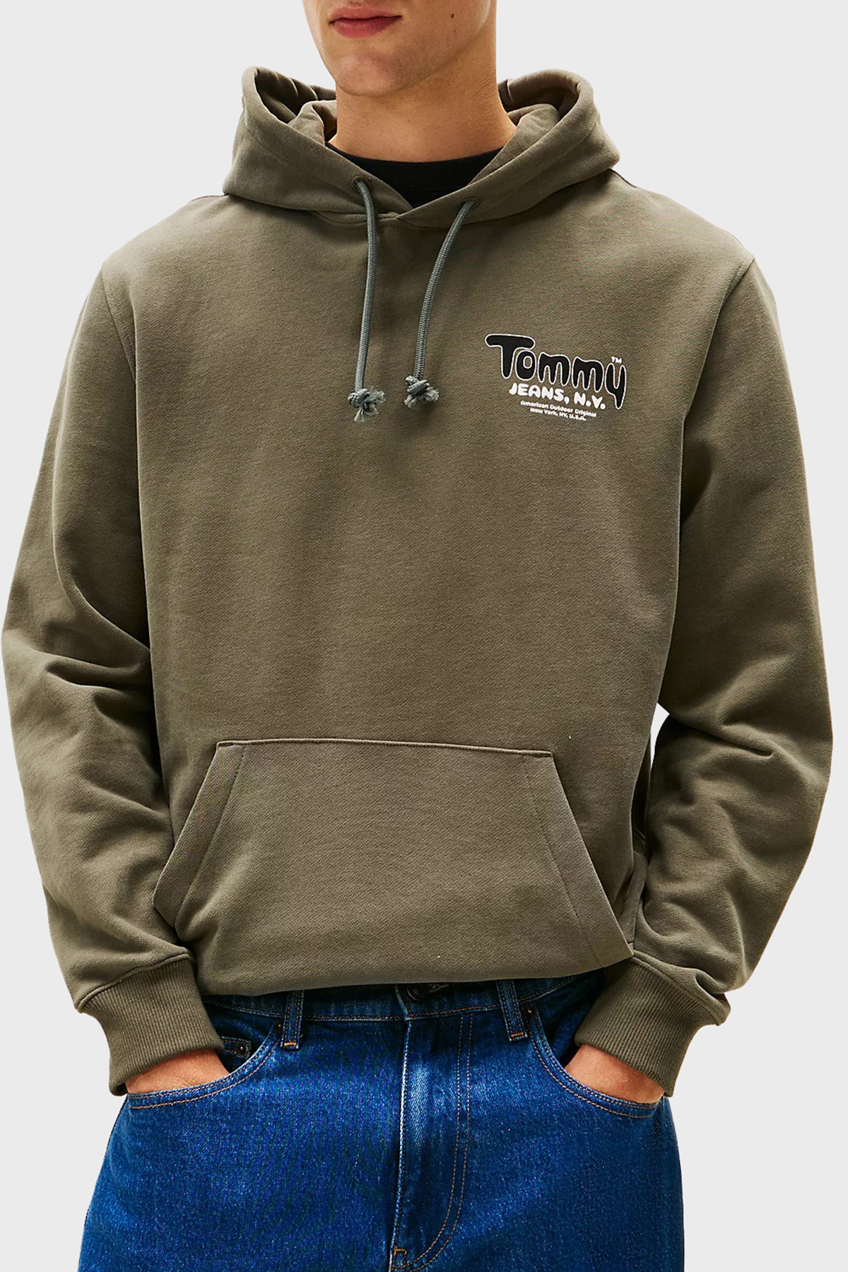 Tommy Jeans % 100 Pamuk Logolu Regular Fit Kapüşonlu Erkek Sweat DM0DM22086 MRH KOYU YEŞİL