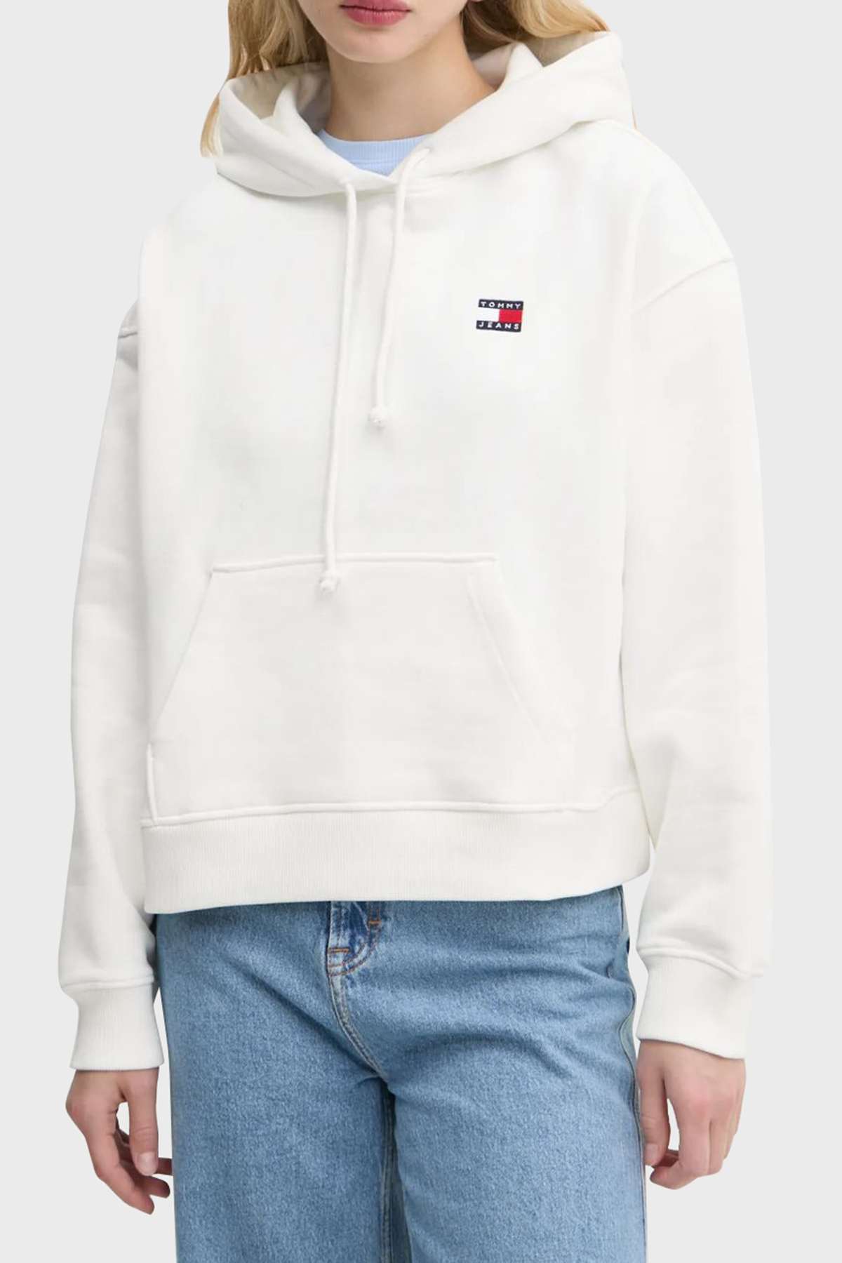 Tommy Jeans % 100 Pamuk Relaxed Fit Kapüşonlu Kadın Sweat DW0DW19414 YBL BEYAZ