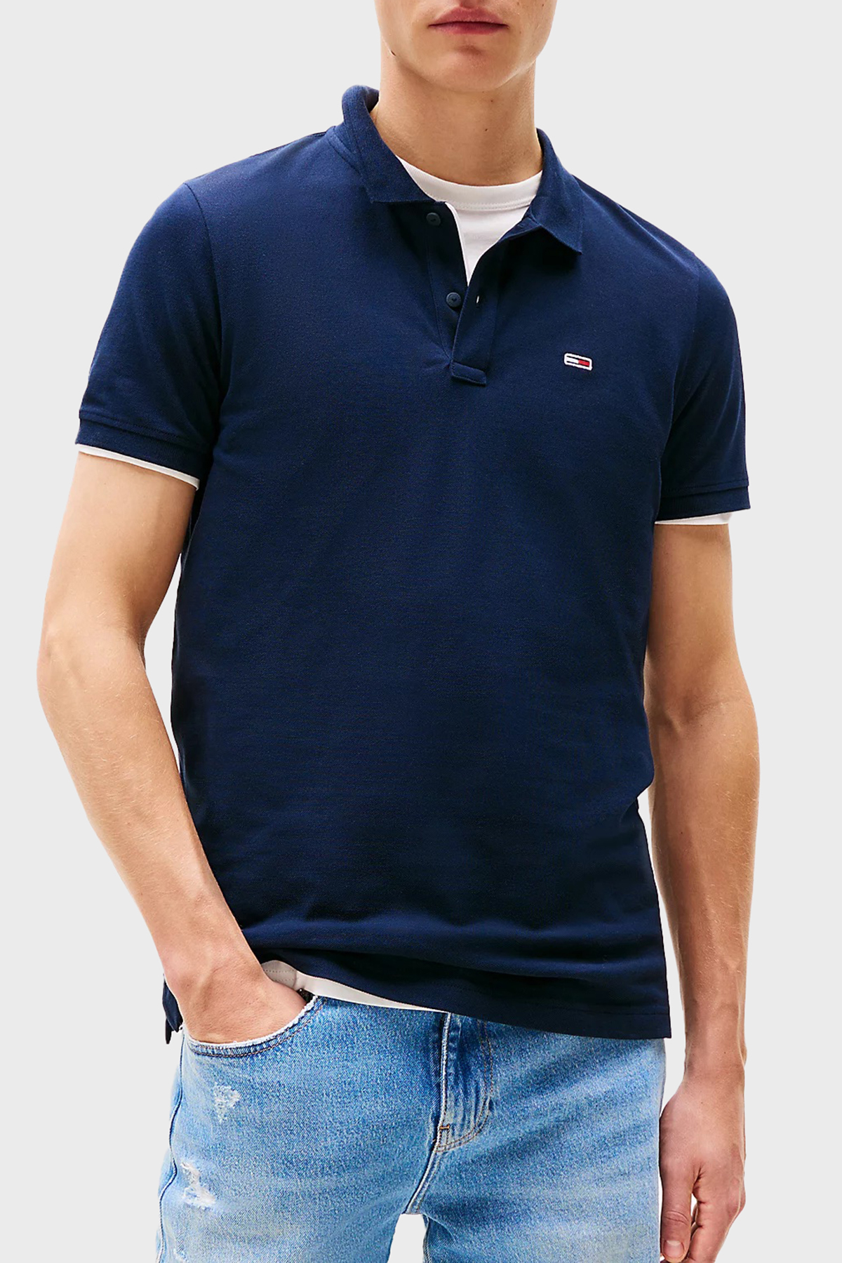 Tommy Jeans % 100 Pamuk Slim Fit Düğmeli Erkek Polo Yaka T Shirt DM0DM20676 C1G LACİVERT