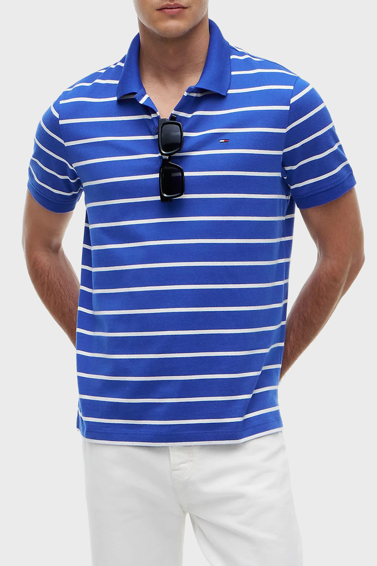 Tommy Jeans Çizgili Pamuklu Regular Fit Düğmeli Erkek Polo Yaka T Shirt DM0DM22708 C8O MAVİ