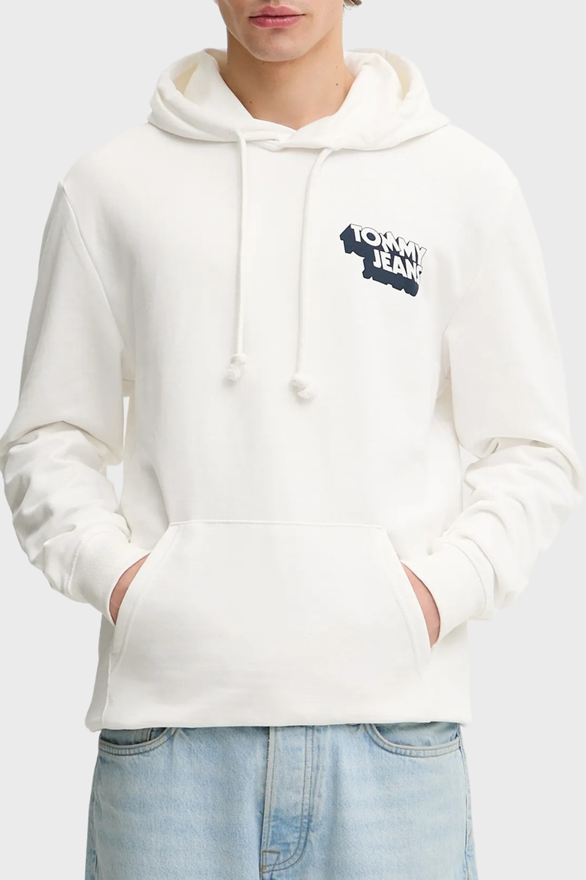 Tommy Jeans Grafik Logo Baskılı Pamuklu Regular Fit Kapüşonlu Erkek Sweat DM0DM21625 YBL BEYAZ