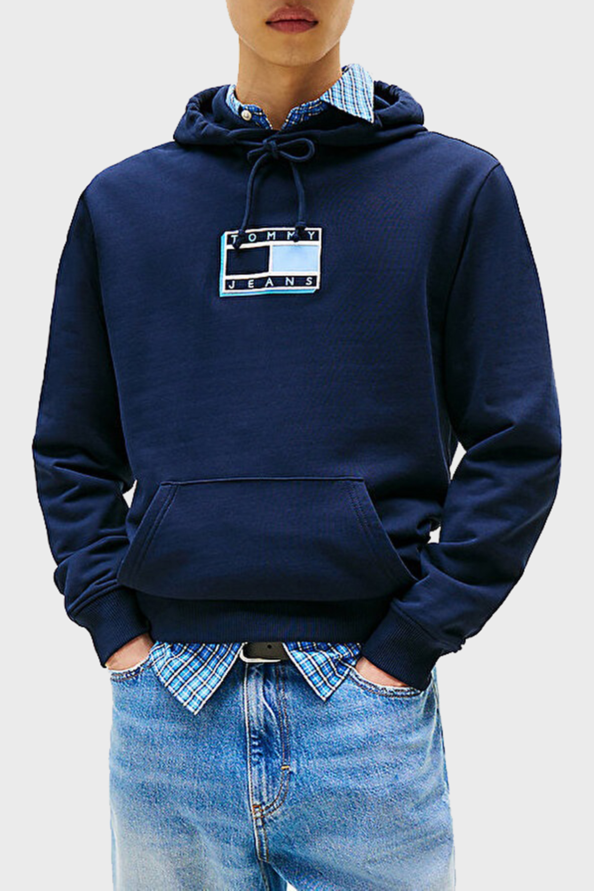 Tommy Jeans Logo Baskılı Pamuklu Regular Fit Kapüşonlu Erkek Sweat DM0DM21623 C1G LACİVERT