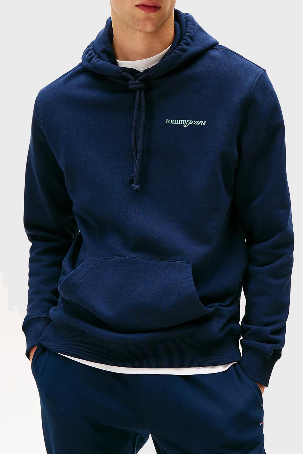 Tommy Jeans Logo Baskılı Pamuklu Regular Fit Kapüşonlu Erkek Sweat DM0DM22112 C1G LACİVERT