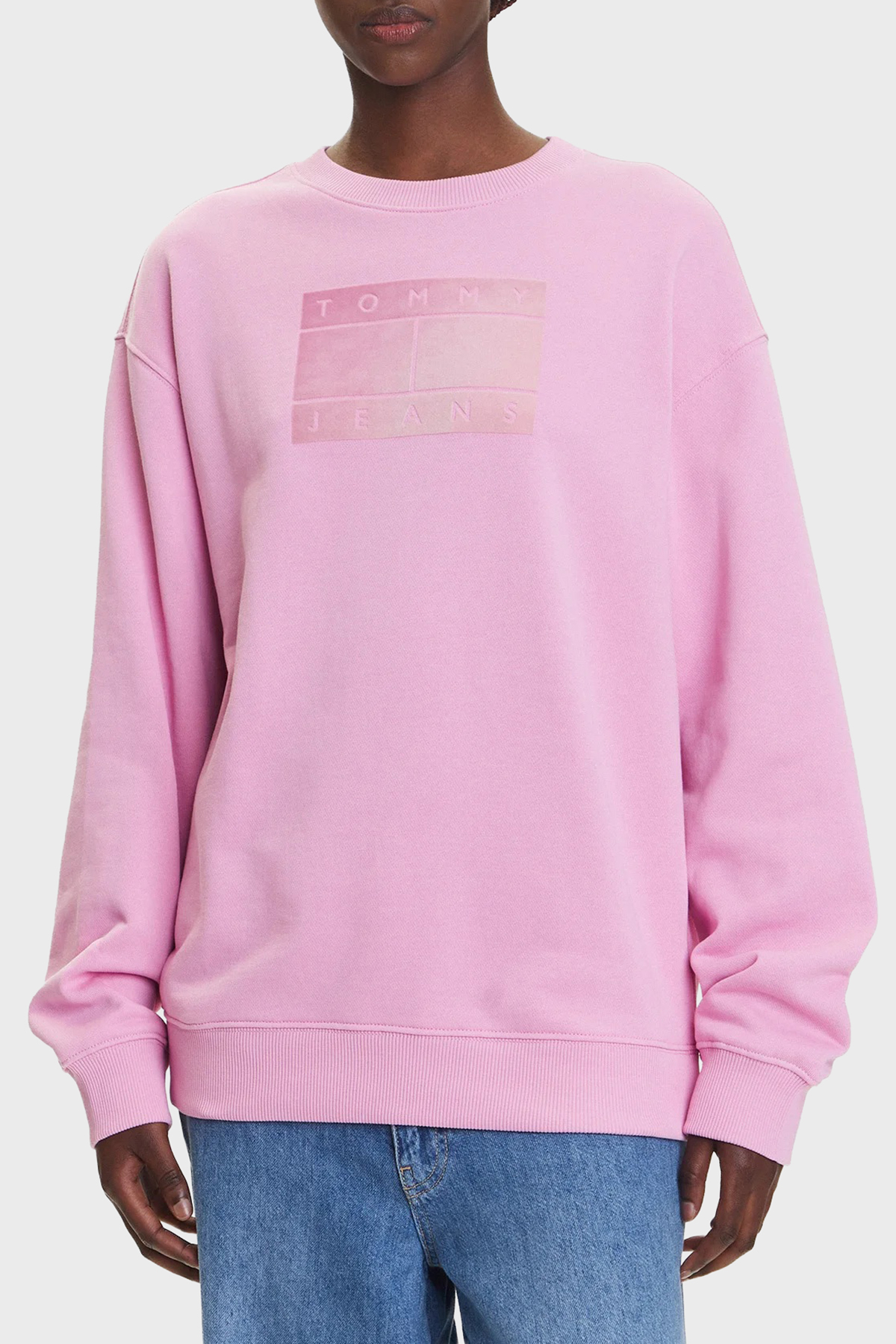 Tommy Jeans Logo Baskılı Pamuklu Relaxed Fit Bisiklet Yaka Kadın Sweat DW0DW21396 U06 PEMBE