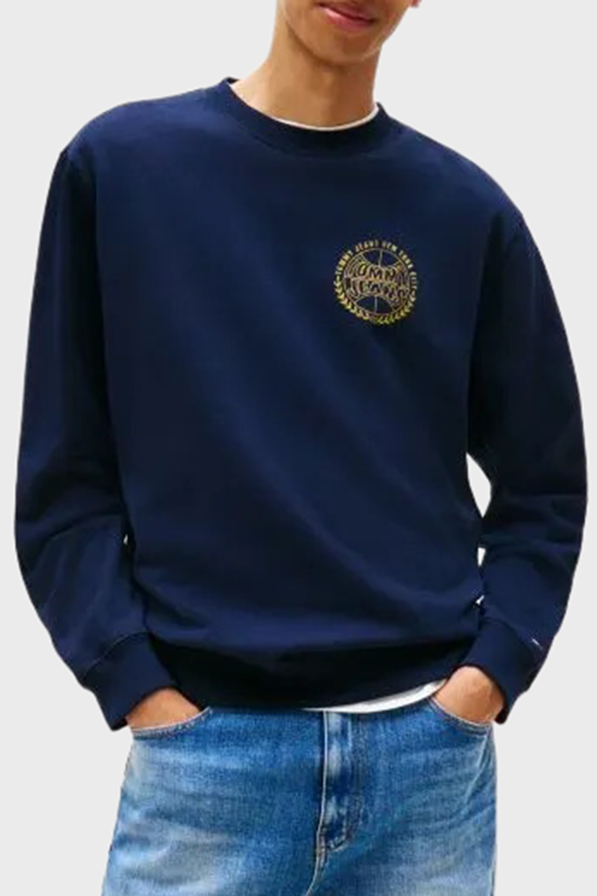 Tommy Jeans Logolu % 100 Pamuk Regular Fit Bisiklet Yaka Erkek Sweat DM0DM22081 C1G LACİVERT
