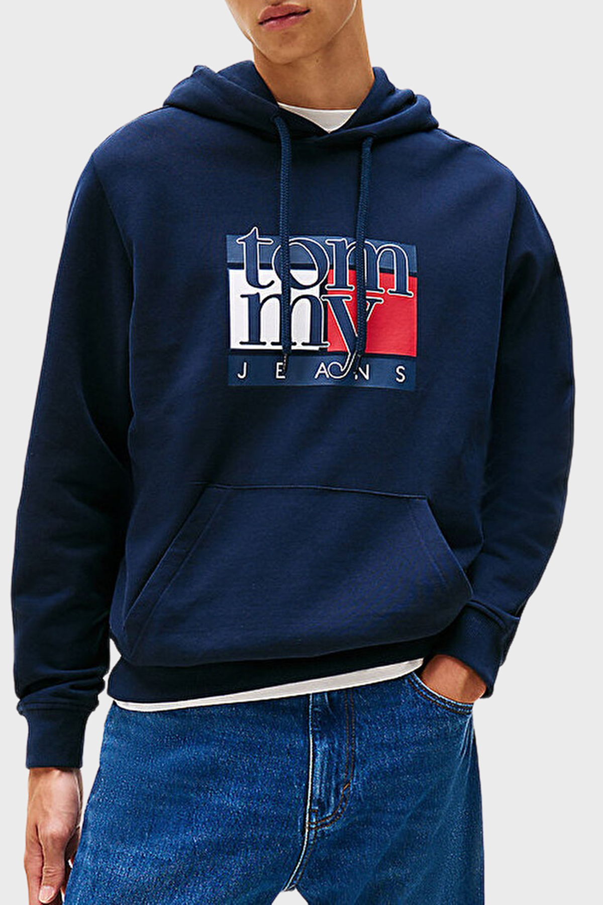 Tommy Jeans Logolu % 100 Pamuk Regular Fit Kapüşonlu Erkek Sweat DM0DM22092 C1G LACİVERT