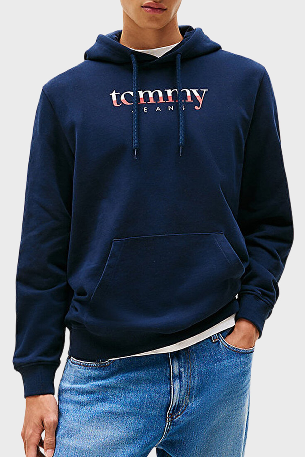 Tommy Jeans Logolu % 100 Pamuk Regular Fit Kapüşonlu Erkek Sweat DM0DM22113 C1G LACİVERT